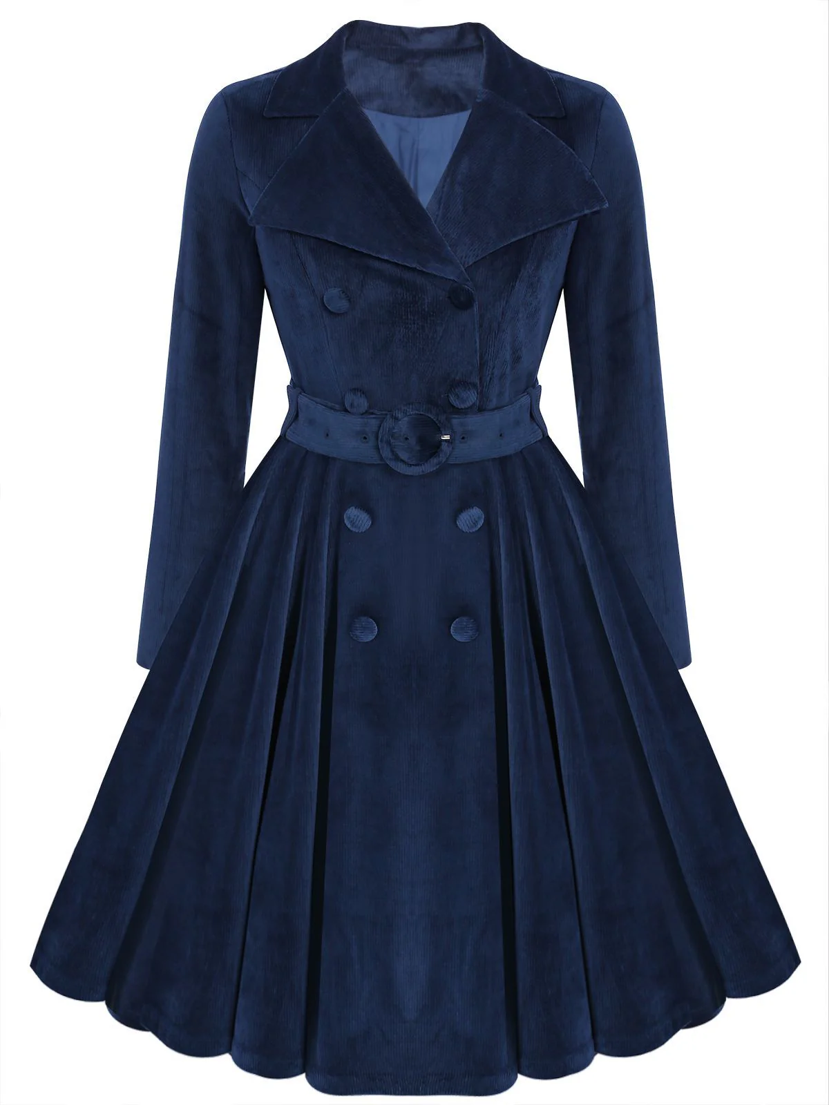 Marineblau 1950er Samt Lang Mantel - Image 4