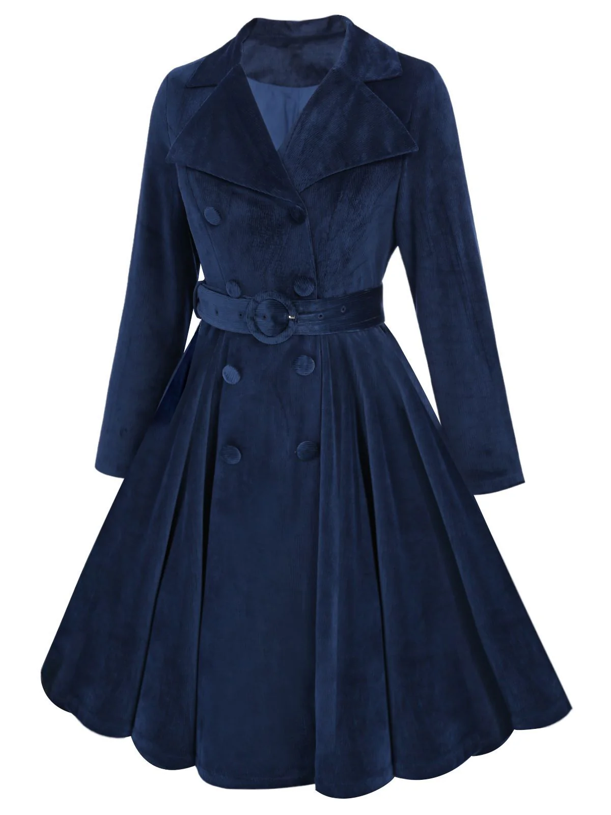 Marineblau 1950er Samt Lang Mantel - Image 5