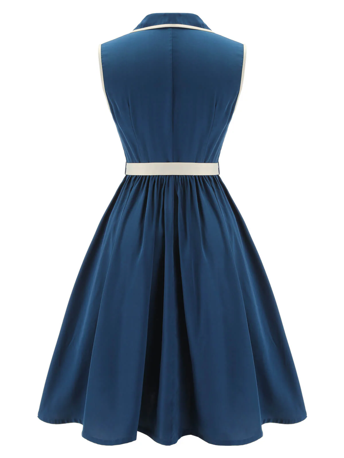 Marineblau 1960er ärmelloses Revers Gürtel Kleid - Image 4