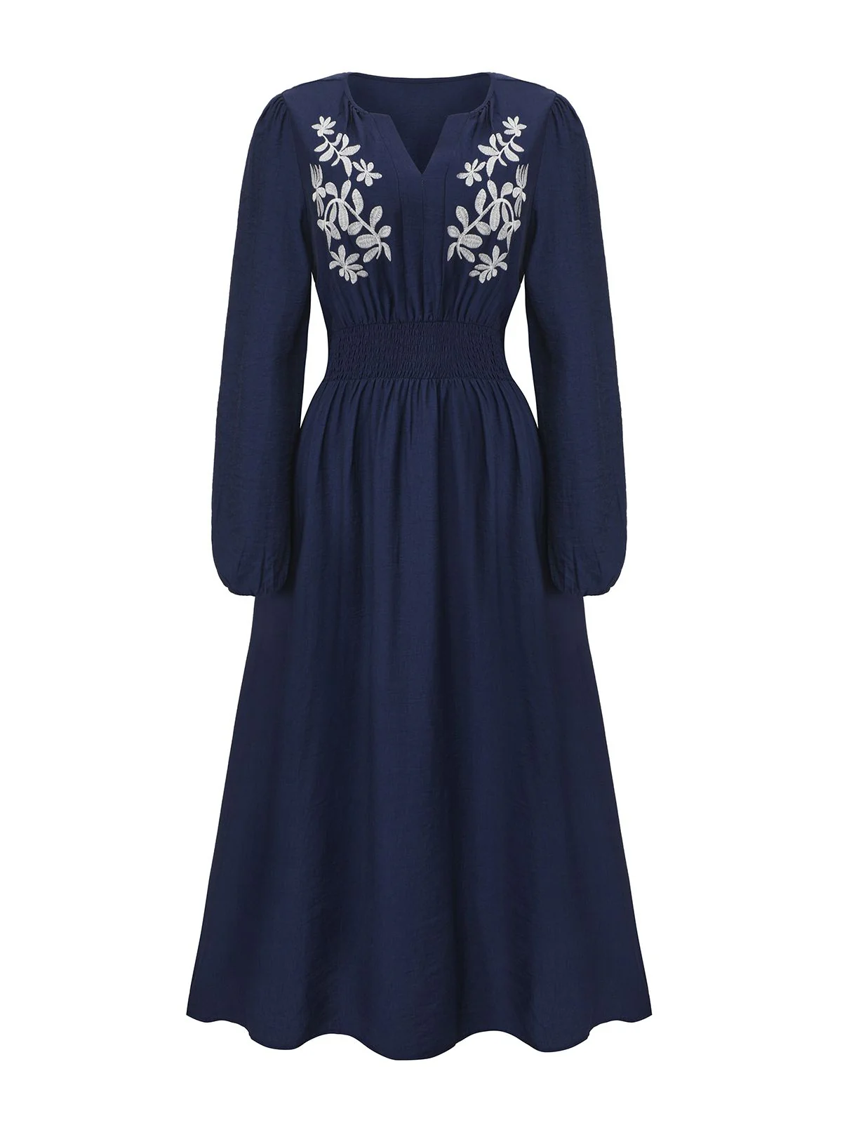 Marineblau 1970er Blumen Besticktes Maxi Kleid - Image 2