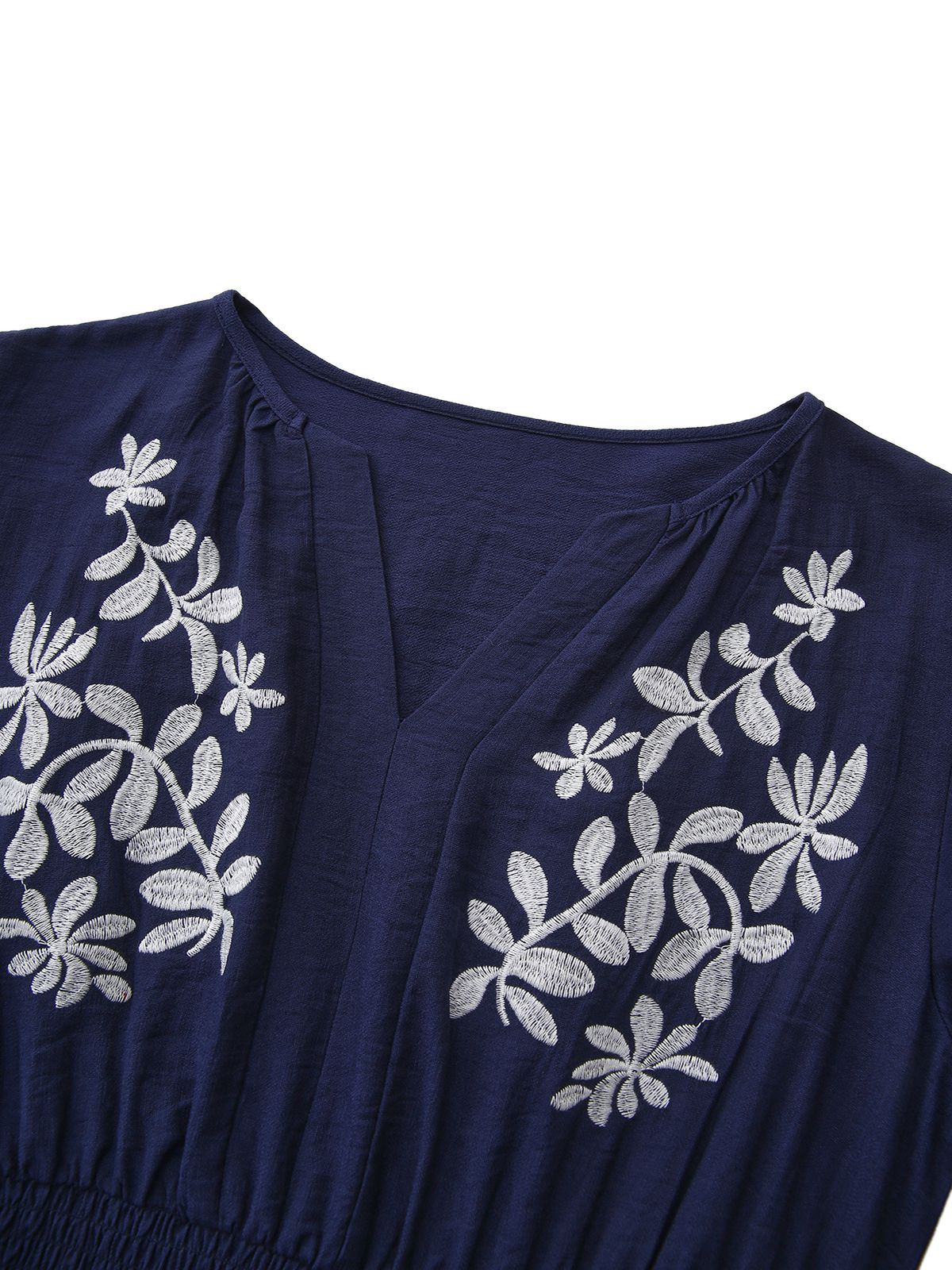Marineblau 1970er Blumen Besticktes Maxi Kleid - Image 4