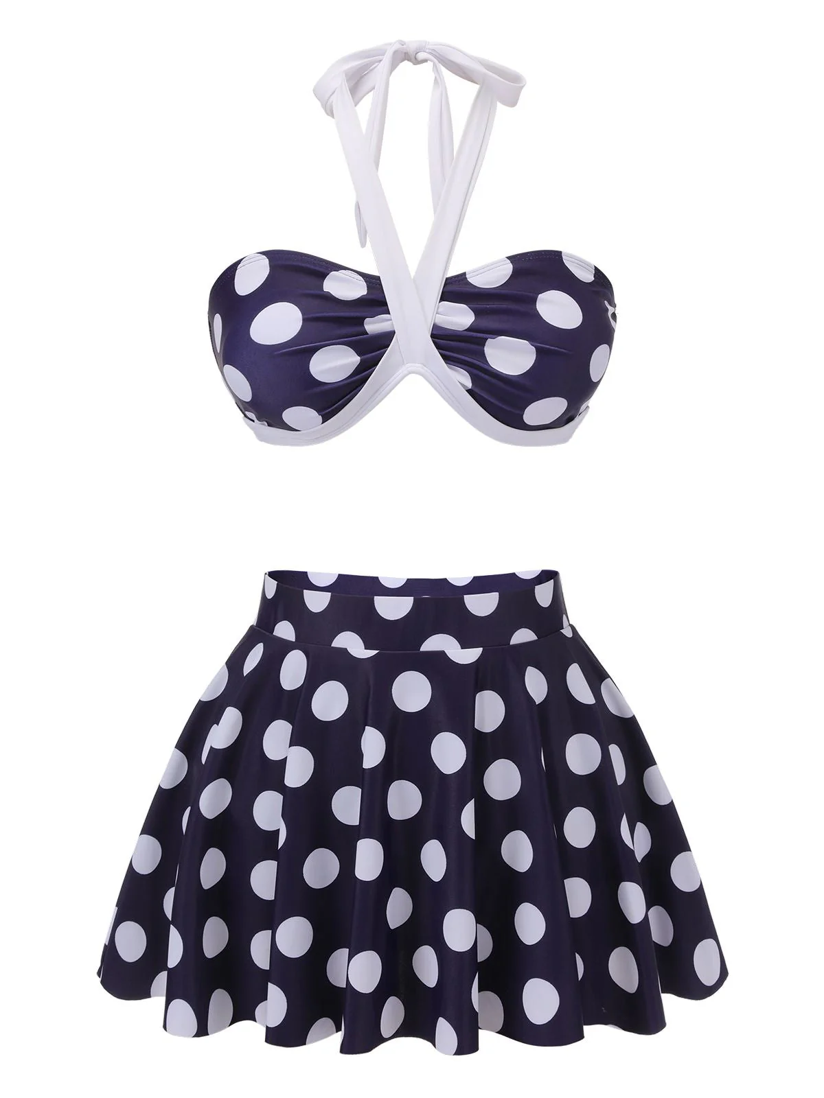 Marineblauer 1940er Polka Dot Halter Badeanzug - Image 2