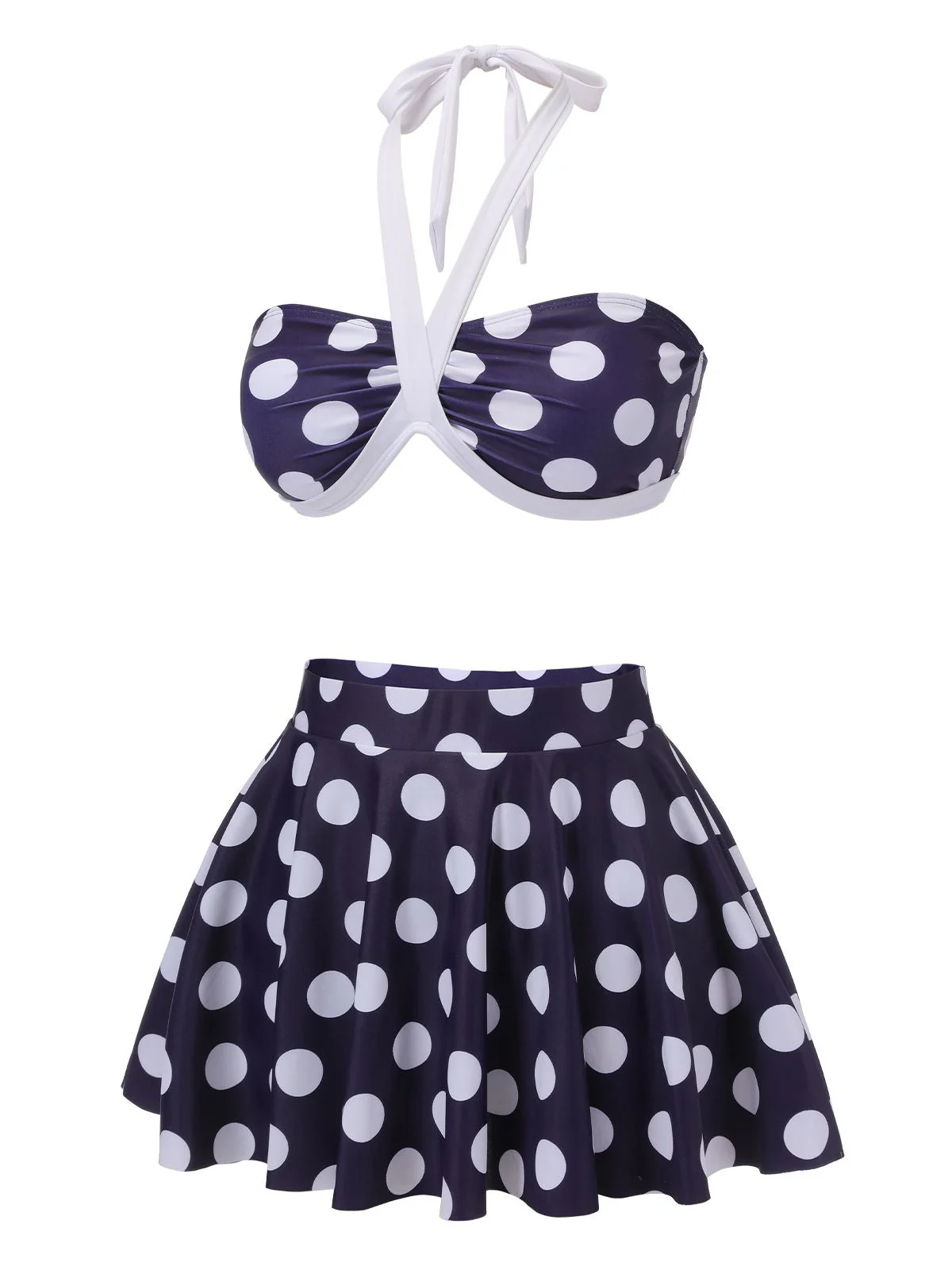 Marineblauer 1940er Polka Dot Halter Badeanzug - Image 3