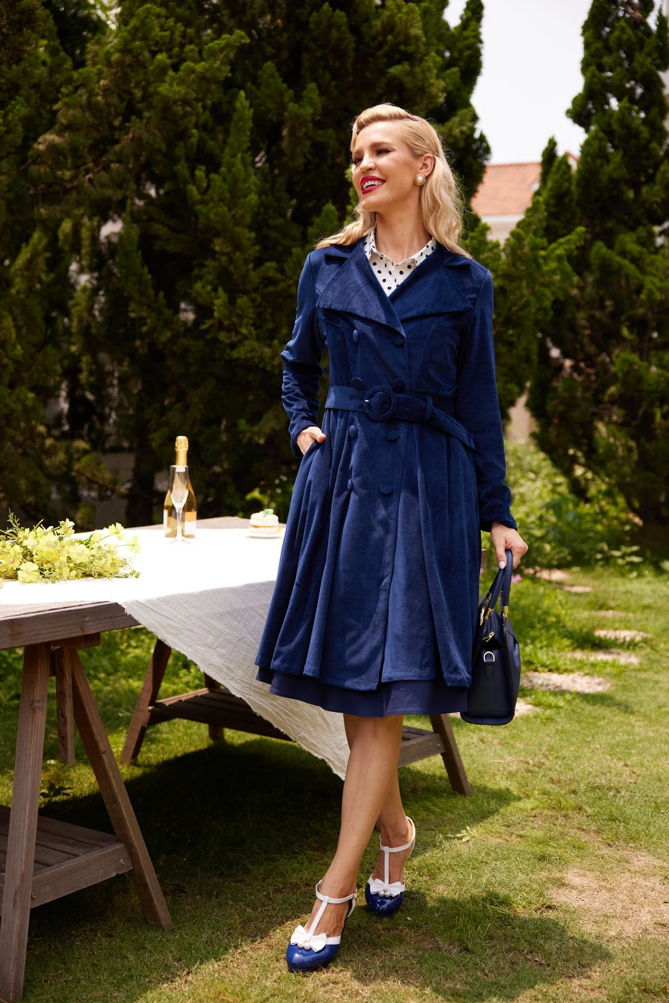 MARINEBLAUER LANGER SWING SAMTKLEID - Image 5