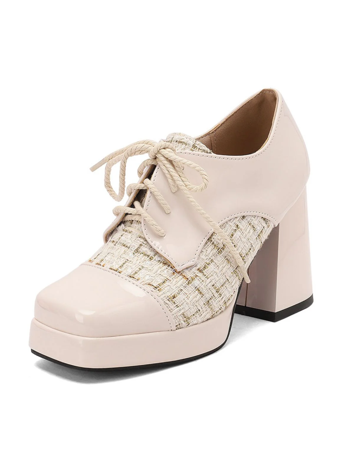 Mary Jane Kariert Quadratisch Zehen Block Absatz Schuhe - Image 13
