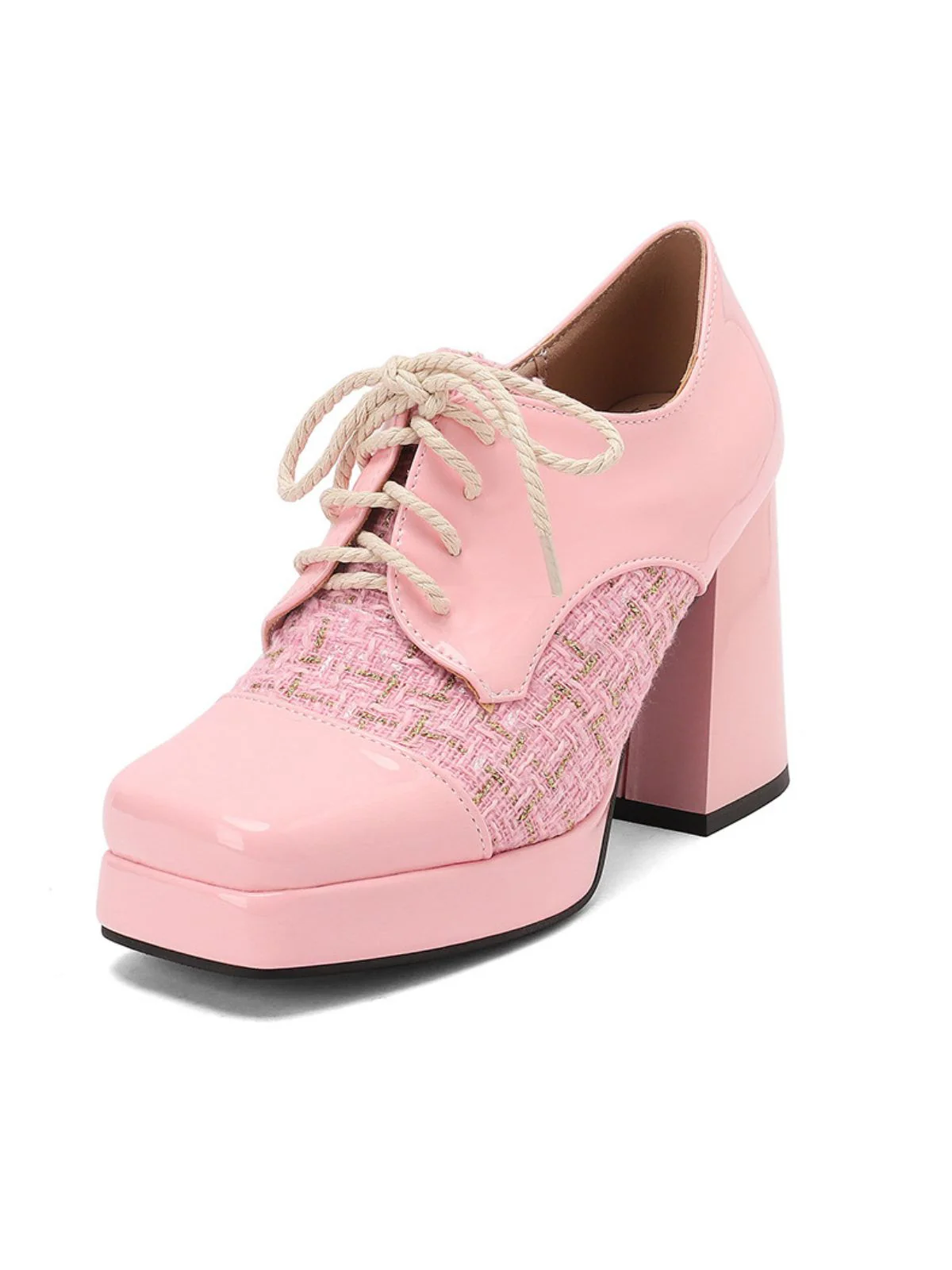 Mary Jane Kariert Quadratisch Zehen Block Absatz Schuhe - Image 5