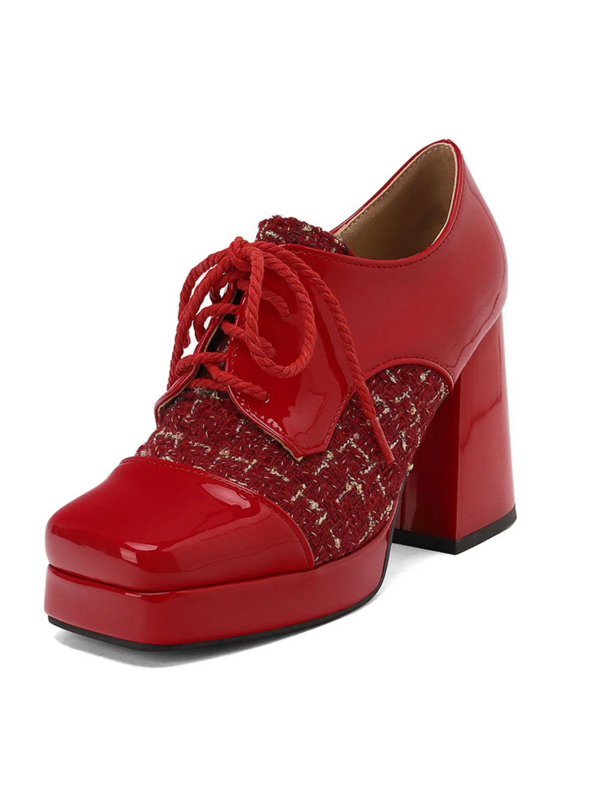 Mary Jane Kariert Quadratisch Zehen Block Absatz Schuhe - Image 9