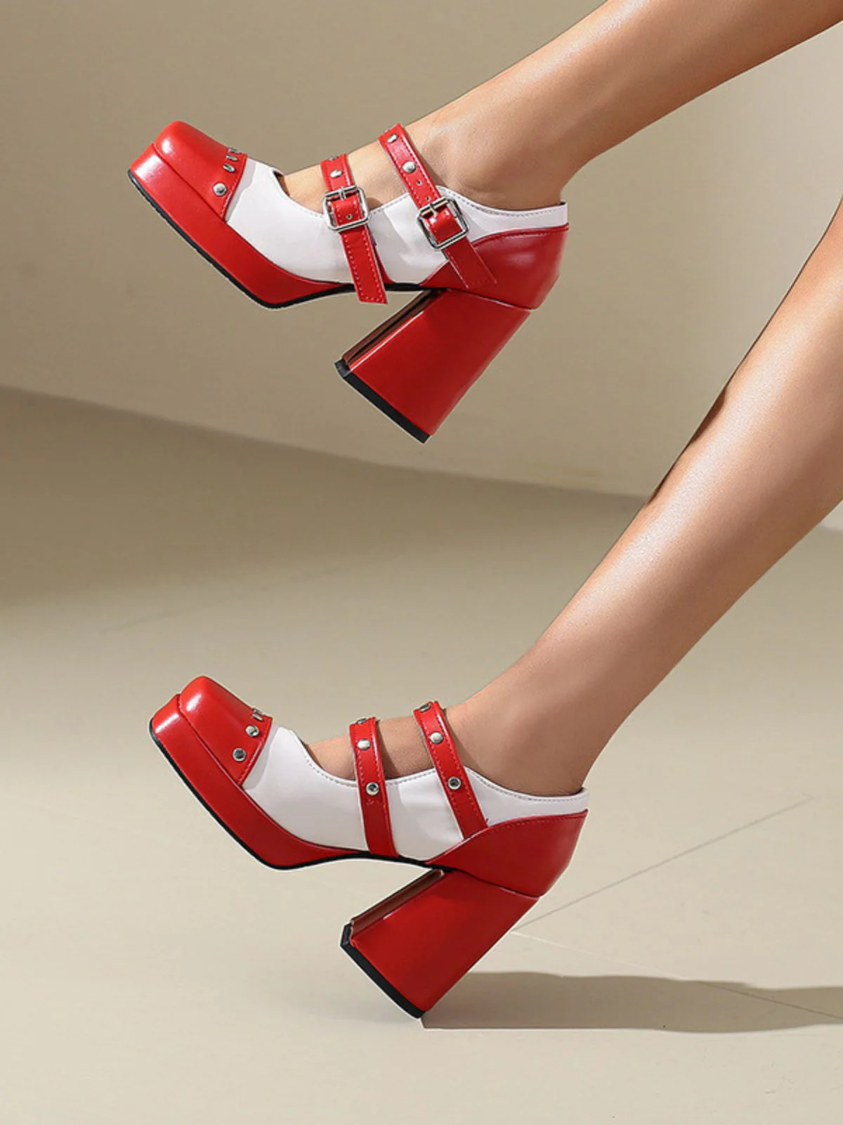 Mary Jane Nieten Quadratisch Zehenbereich Block Absatz Schuhe - Image 10