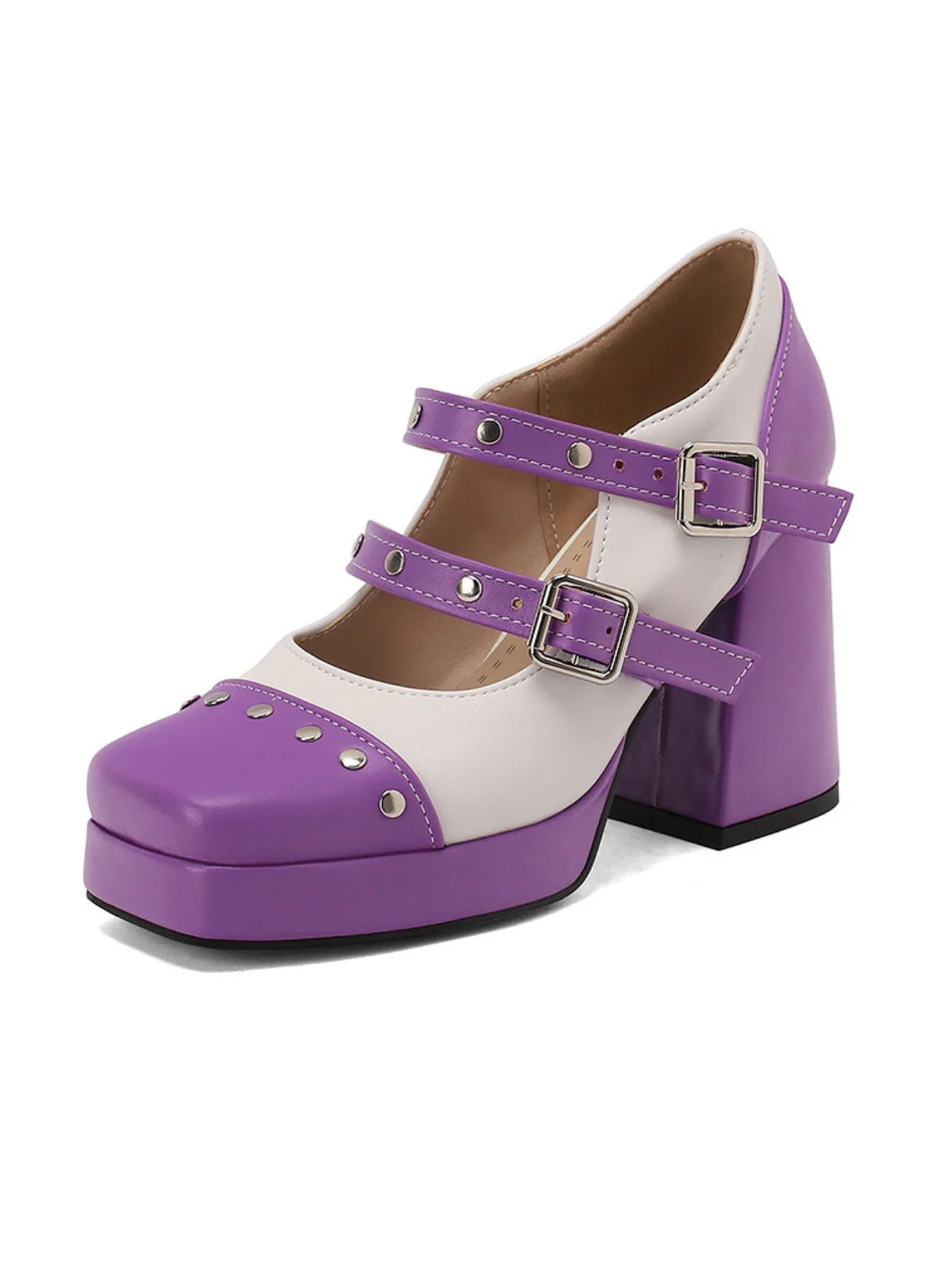 Mary Jane Nieten Quadratisch Zehenbereich Block Absatz Schuhe - Image 16