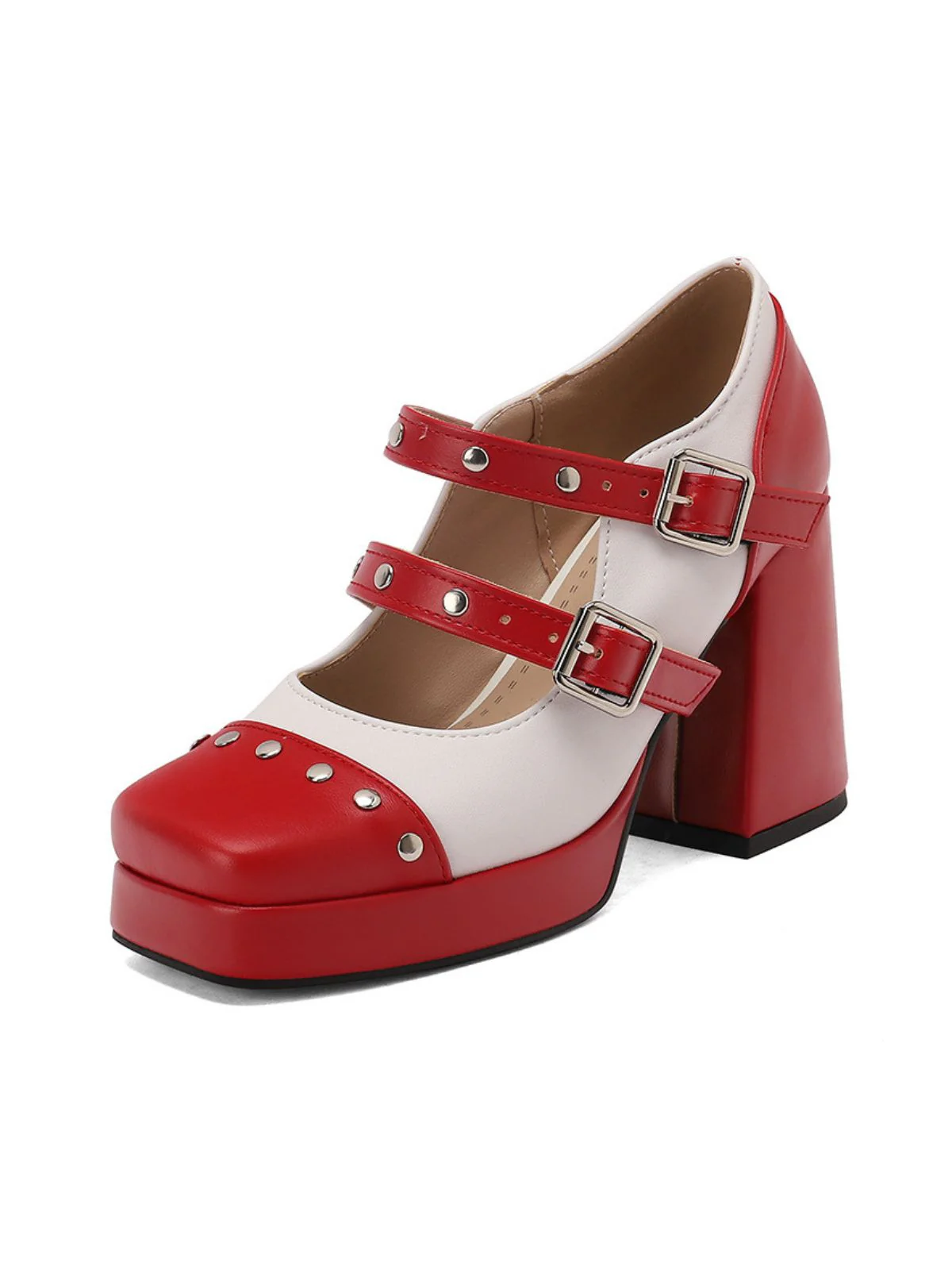 Mary Jane Nieten Quadratisch Zehenbereich Block Absatz Schuhe - Image 6