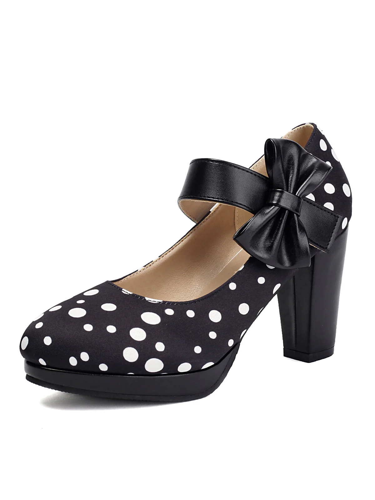 Mary Jane Polka Dots Bogen Klobige Absätze