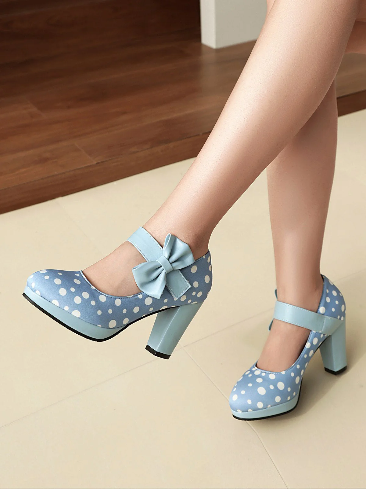 Mary Jane Polka Dots Bogen Klobige Absätze - Image 15