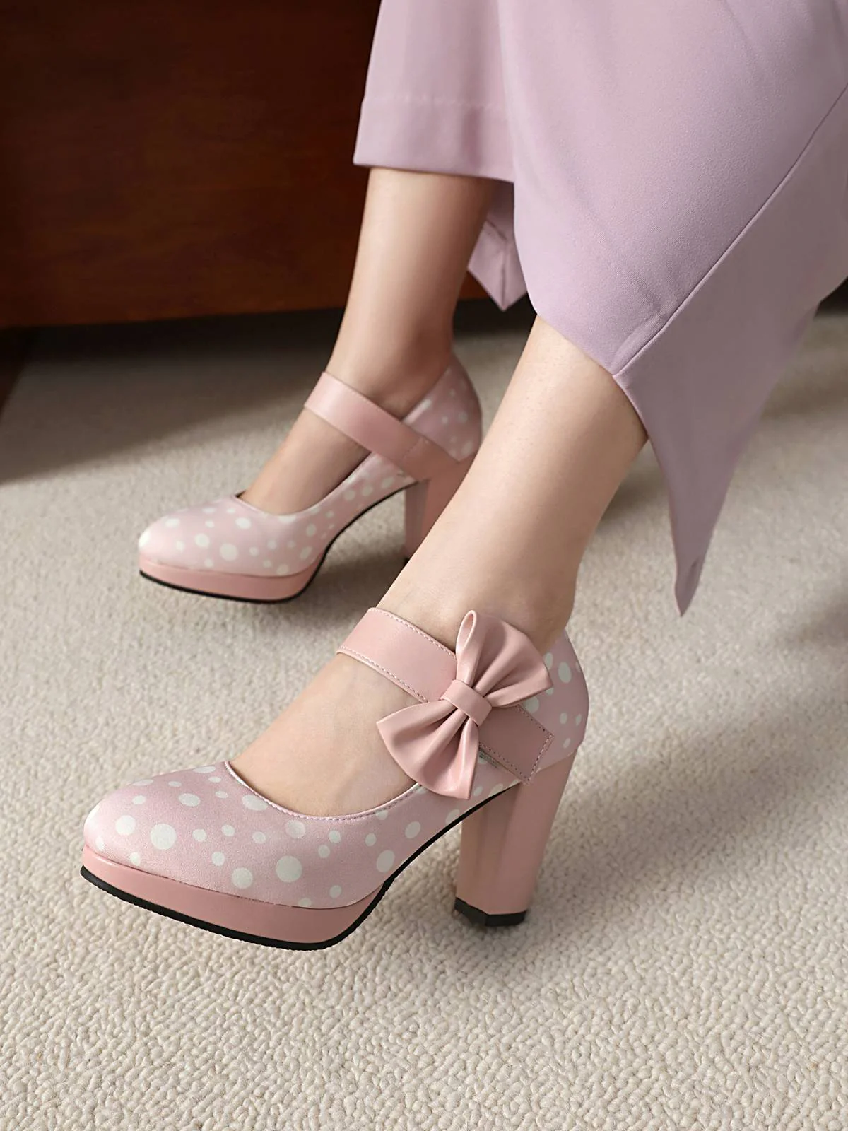 Mary Jane Polka Dots Bogen Klobige Absätze - Image 19