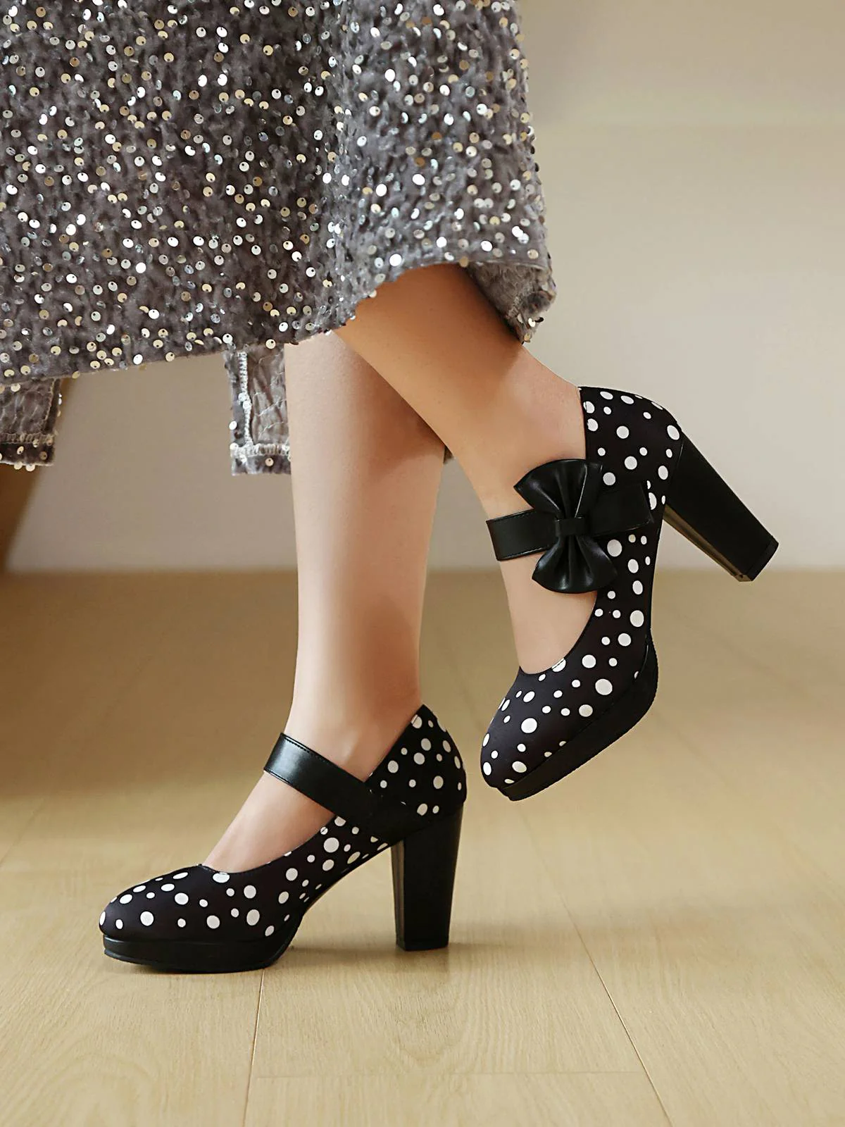 Mary Jane Polka Dots Bogen Klobige Absätze - Image 2