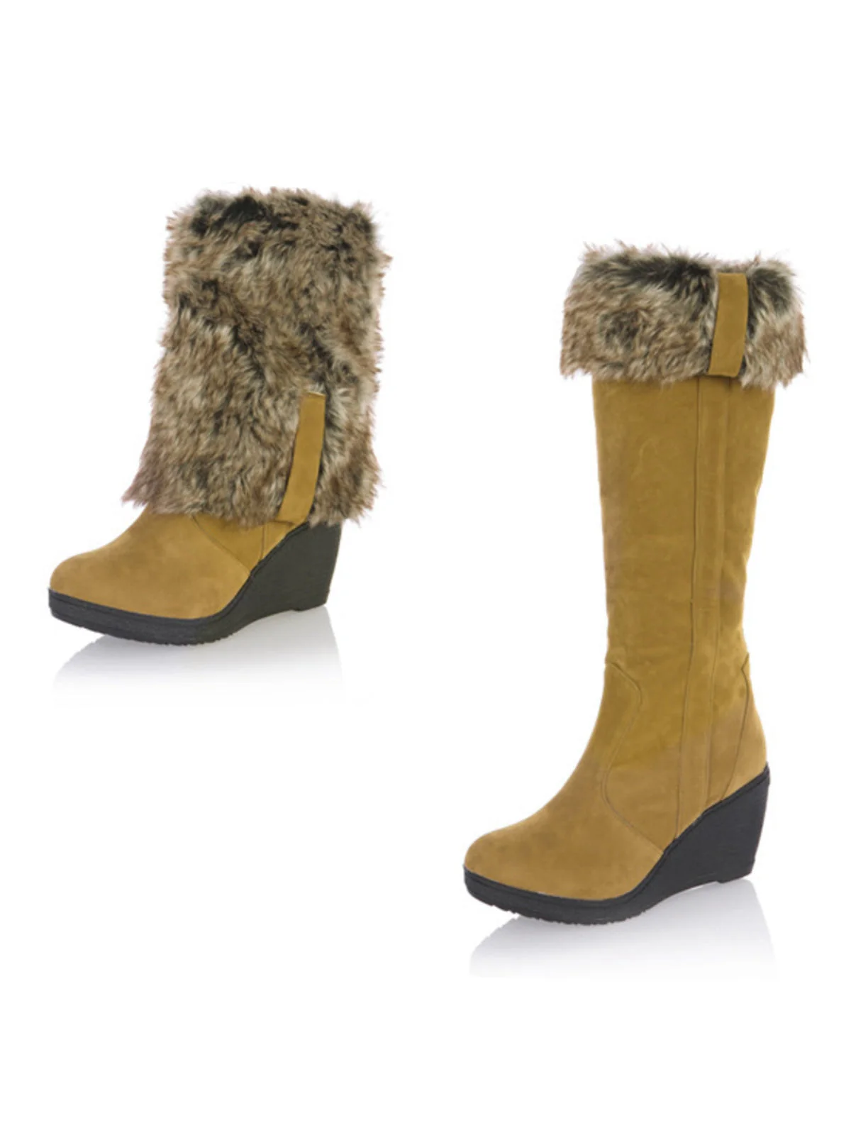 Mattiertes Leder Keilabsatz Kniehohe Stiefel - Image 4