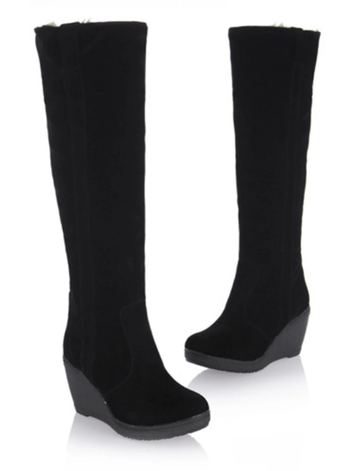 Mattiertes Leder Keilabsatz Kniehohe Stiefel - Image 5