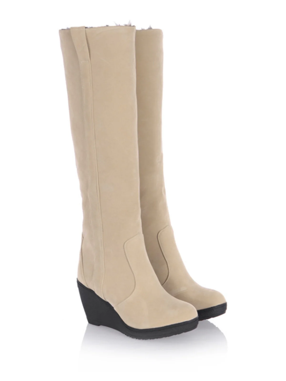 Mattiertes Leder Keilabsatz Kniehohe Stiefel - Image 6