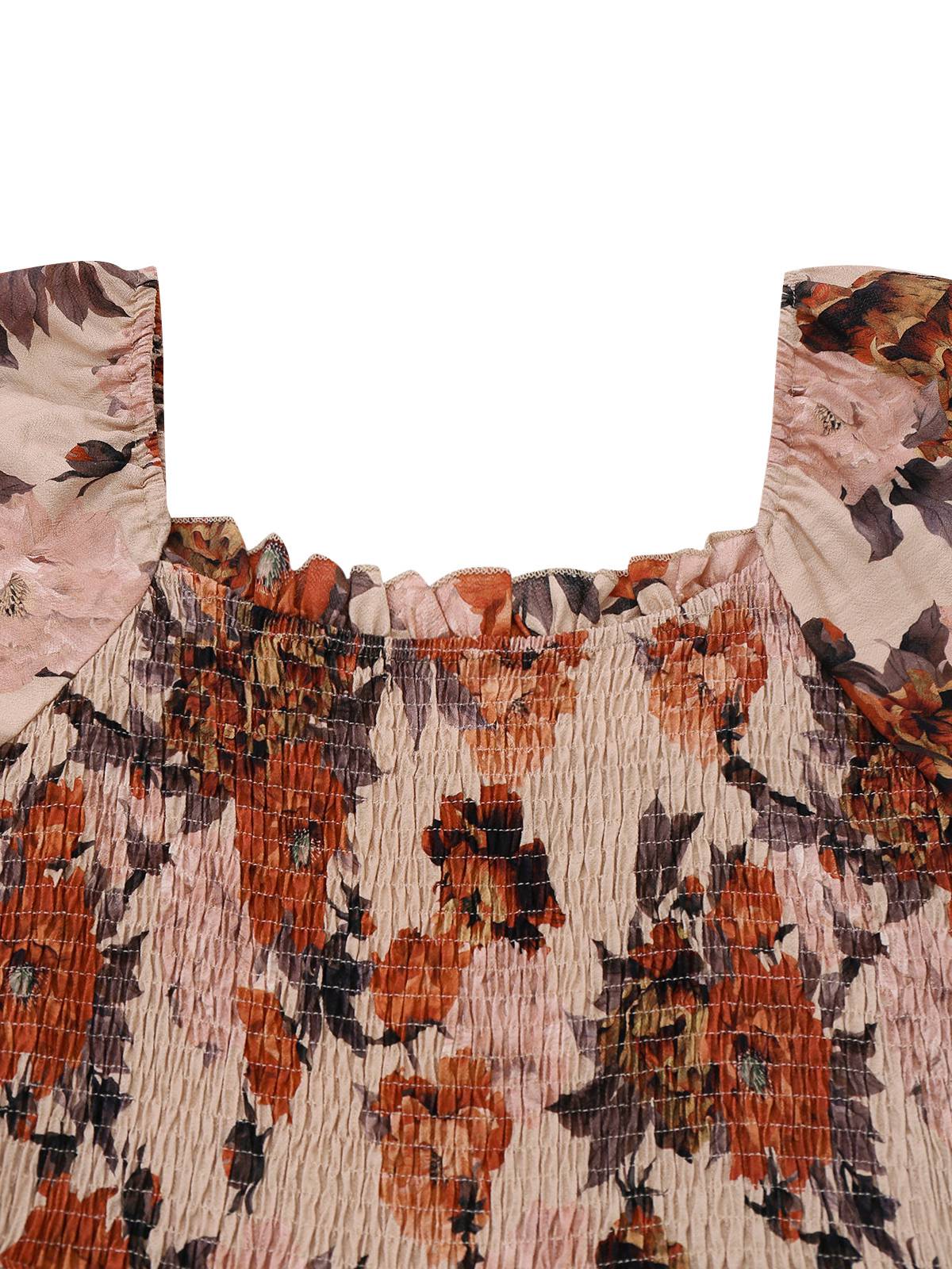 Mehrfarbig 1930er Blumen Gesmokt Gerafft Ärmel Kleid - Image 3