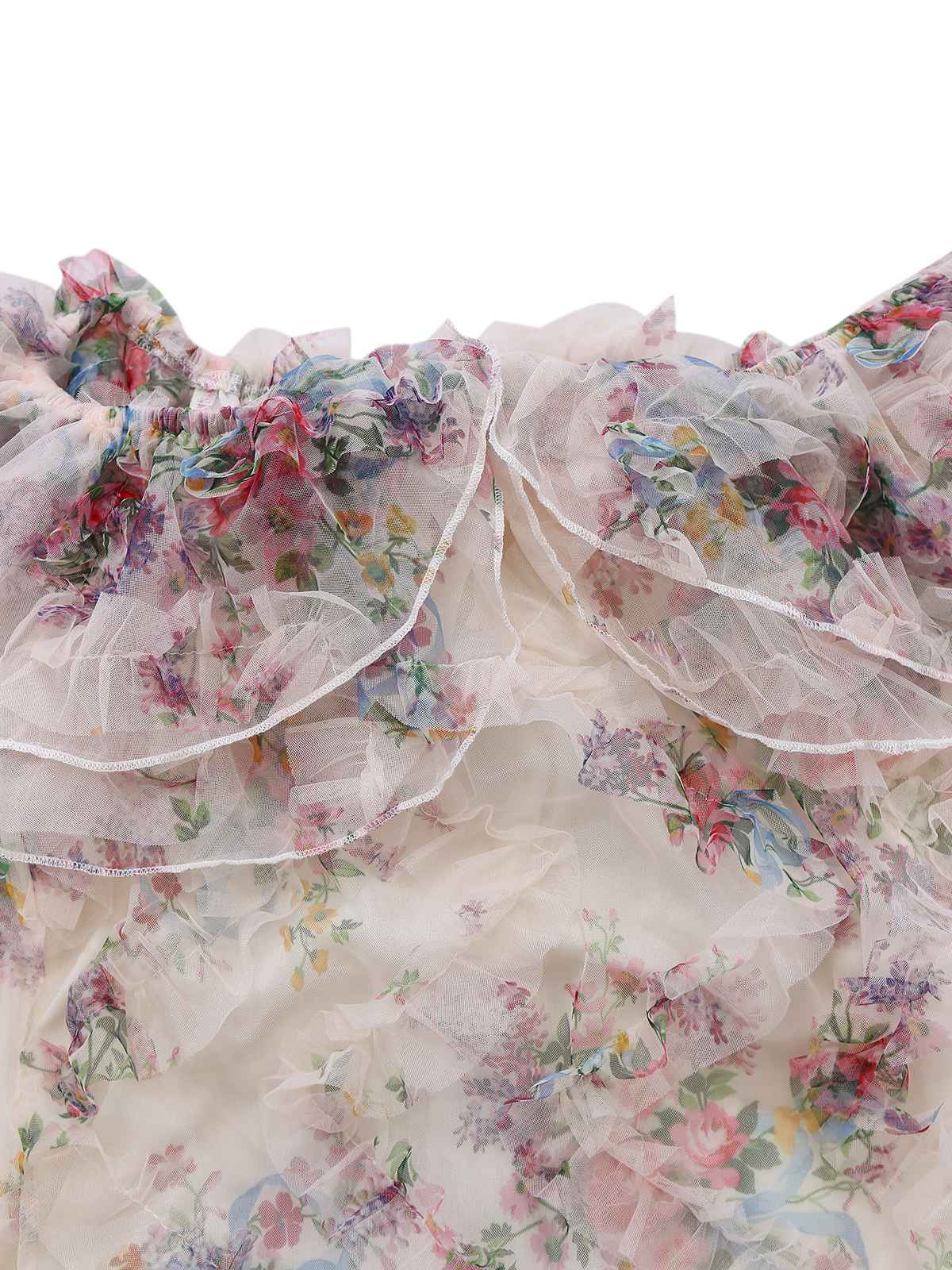 Mehrfarbig 1930er Blumen Netz Schulterfrei Maxi Kleid - Image 5