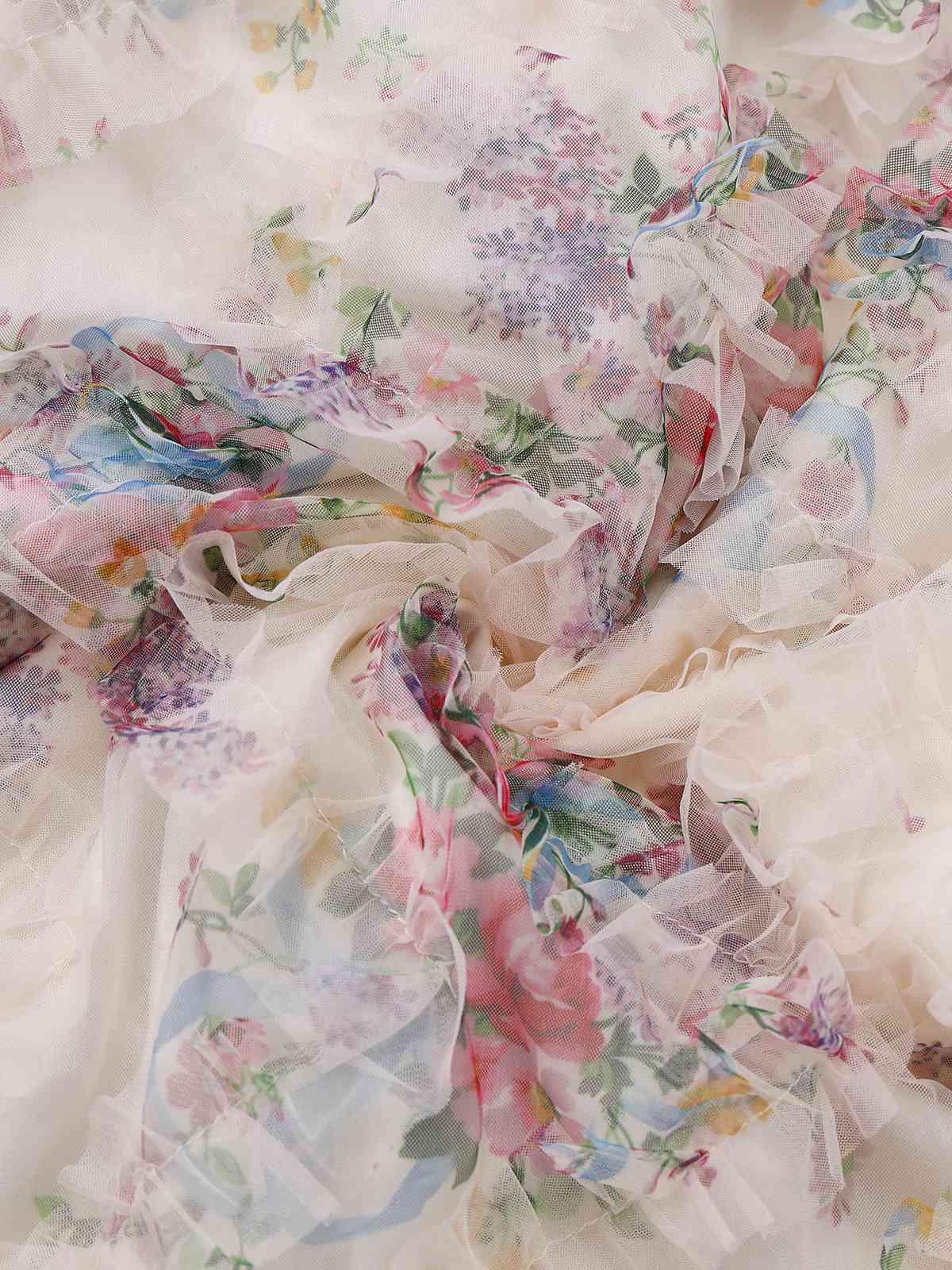 Mehrfarbig 1930er Blumen Netz Schulterfrei Maxi Kleid - Image 6