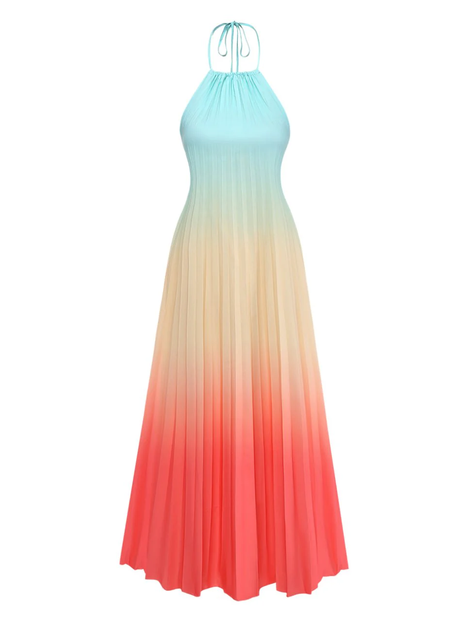 Mehrfarbig 1930er Halter Farbverlauf Plissiertes Maxikleid - Image 2