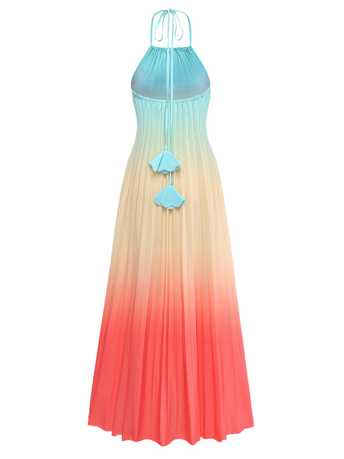 Mehrfarbig 1930er Halter Farbverlauf Plissiertes Maxikleid - Image 3