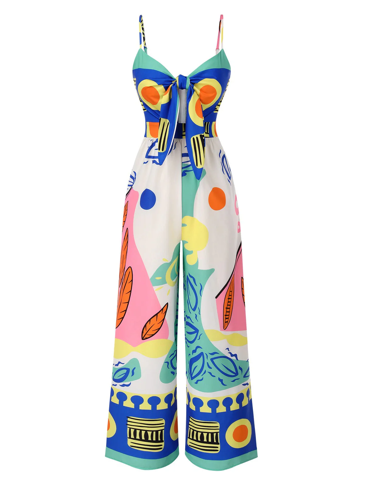 Mehrfarbig 1930er Malerei Brustkrawatte Jumpsuit
