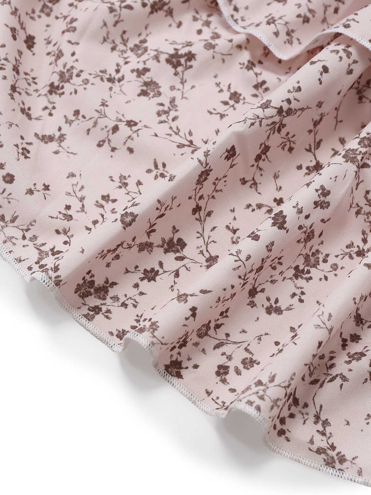 Mehrfarbig 1940er Blumen V-Ausschnitt Unregelmäßig Rüschen Saum Kleid - Image 6