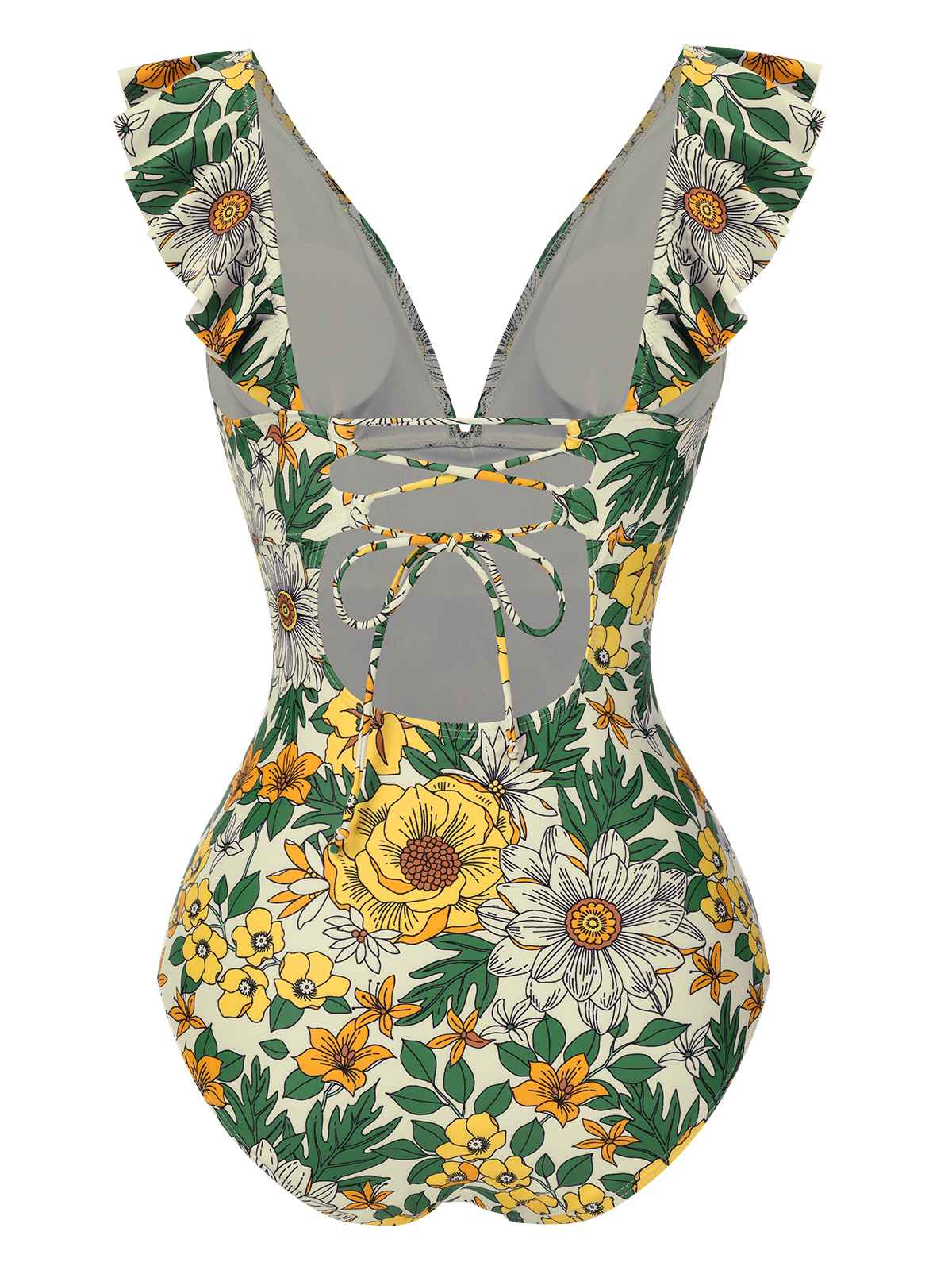 Mehrfarbig 1950er Blumen Ring Gürtel Rüschen Badeanzug - Image 4