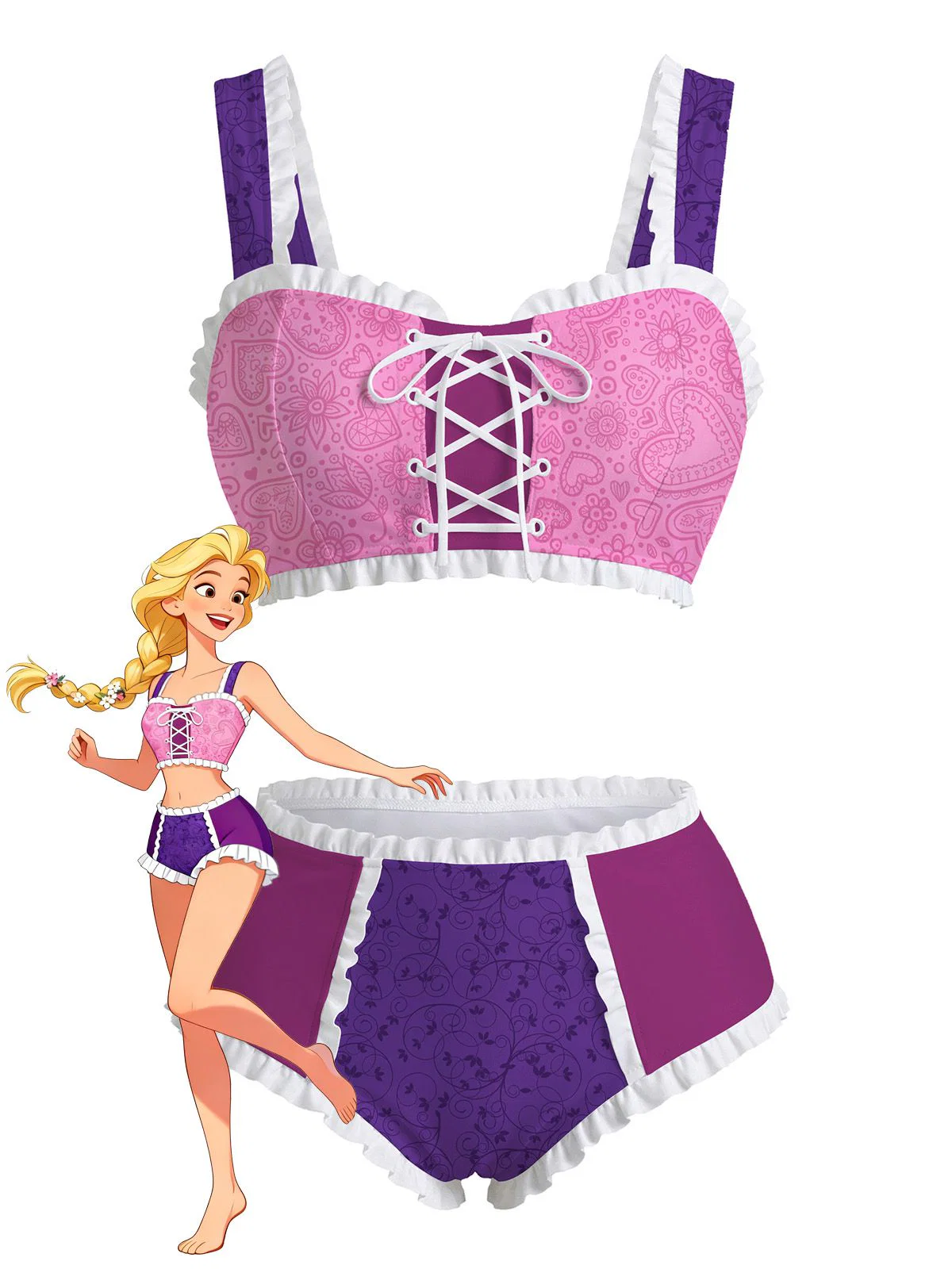 Mehrfarbig 1950er Rapunzel Prinzessin Bikini Set