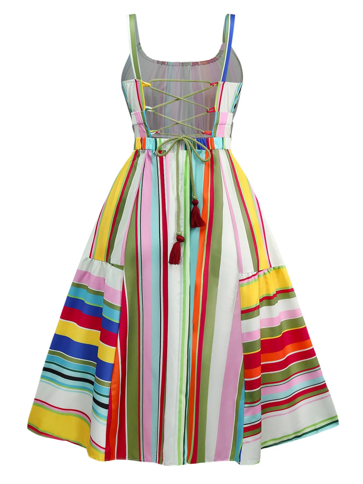 Mehrfarbig 1950er Zurückbinden Barcode Streifen Kleid - Image 2