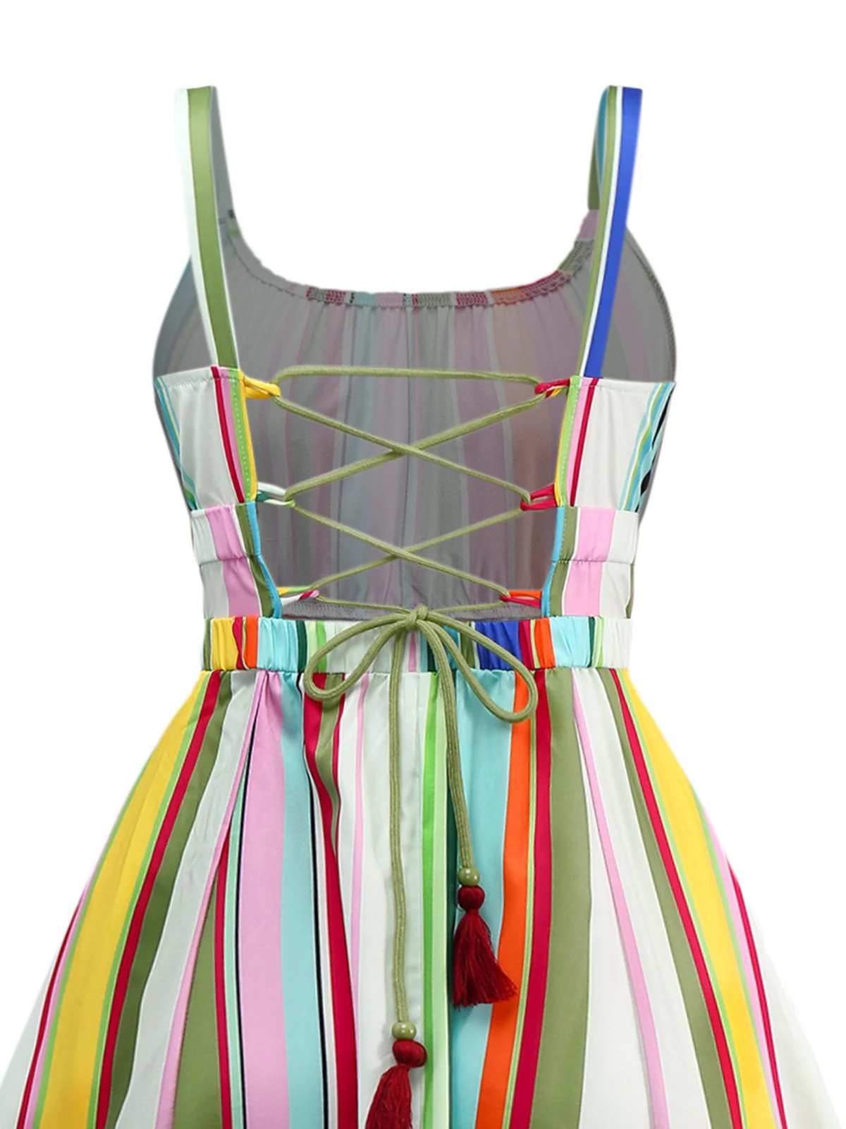 Mehrfarbig 1950er Zurückbinden Barcode Streifen Kleid - Image 3