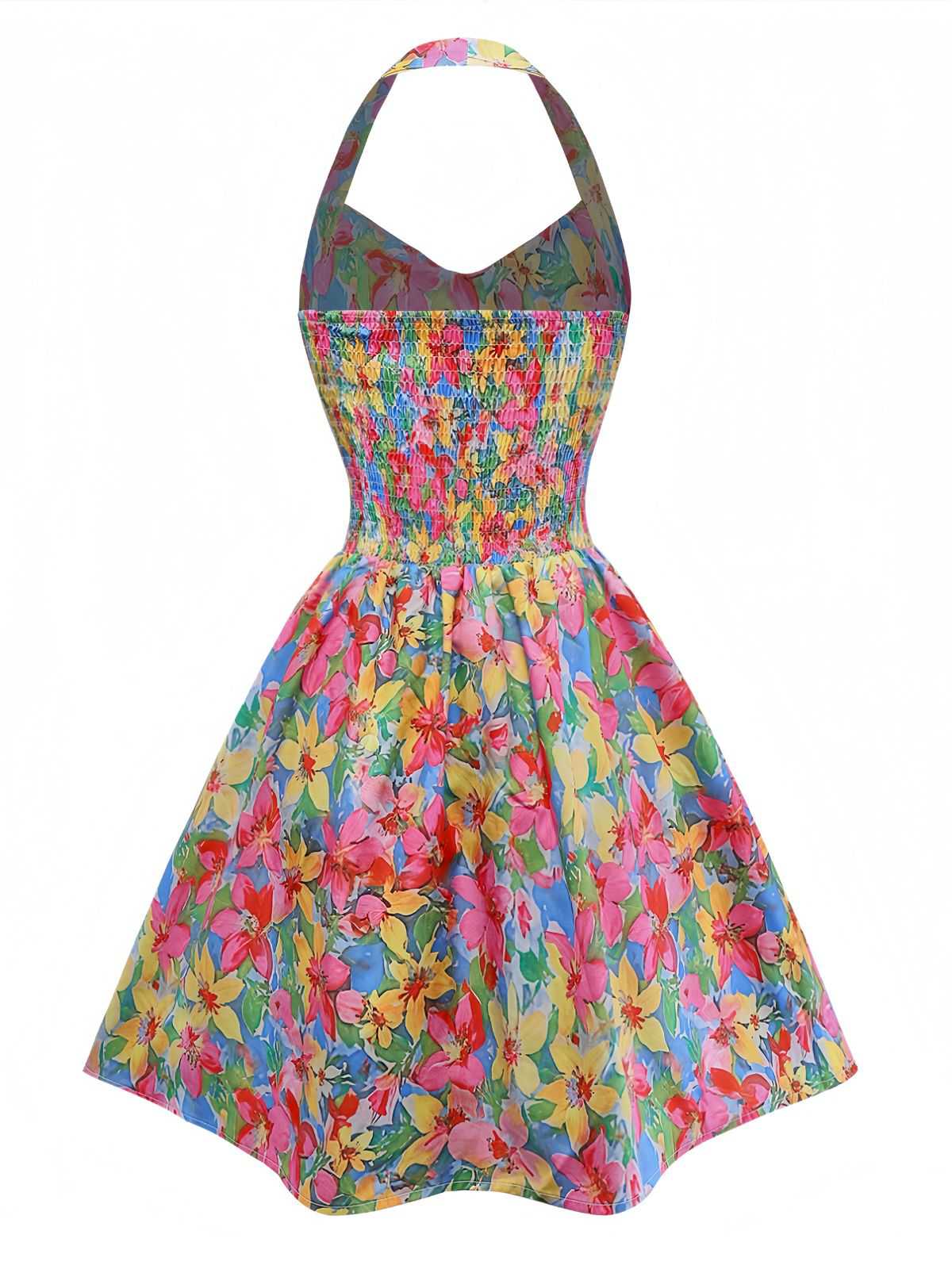Mehrfarbig 1960er Halter Blumen Bogen Herz Kleid - Image 3