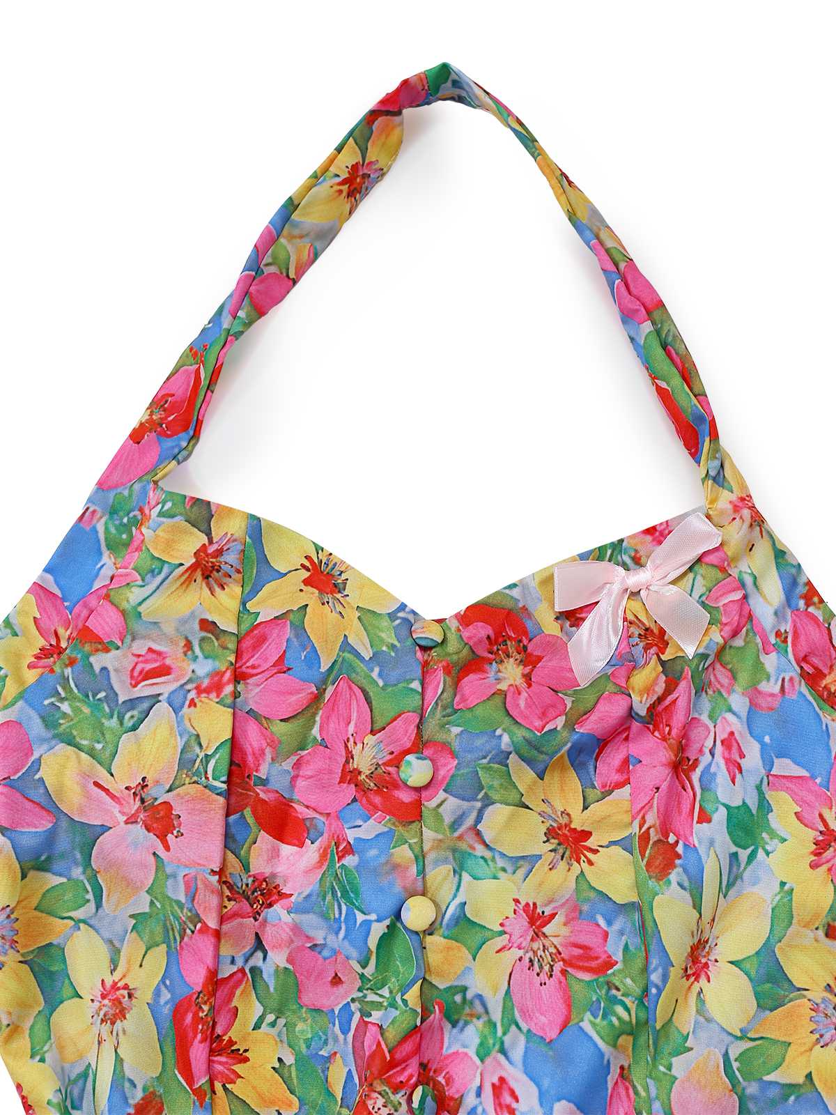 Mehrfarbig 1960er Halter Blumen Bogen Herz Kleid - Image 4