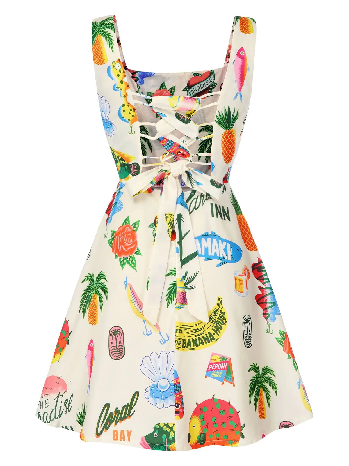 Mehrfarbig 1960er Tropische Früchte Breite Träger Kleid - Image 2