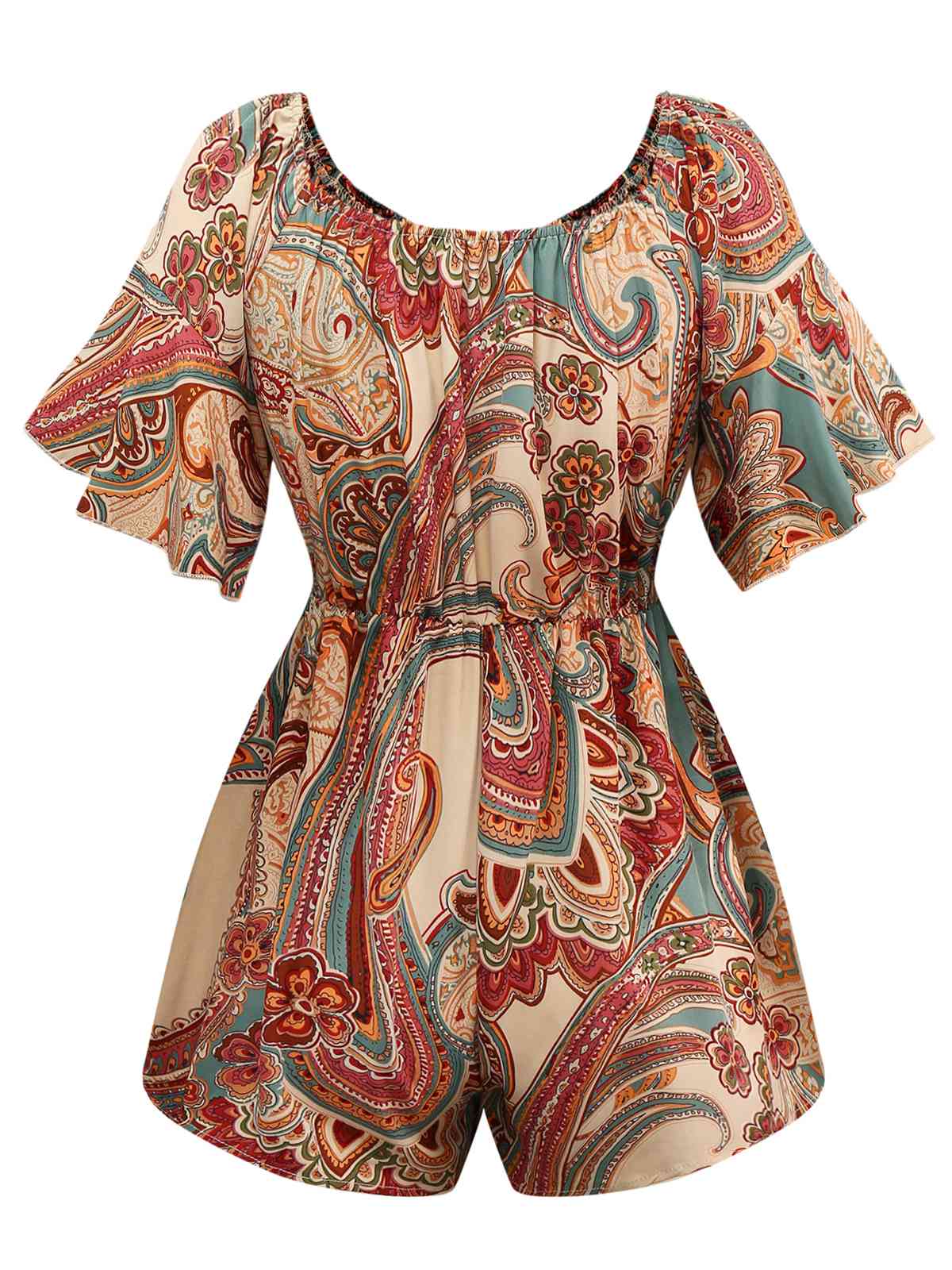 Mehrfarbig 1970er Bohemien Schulterfrei Romper - Image 2