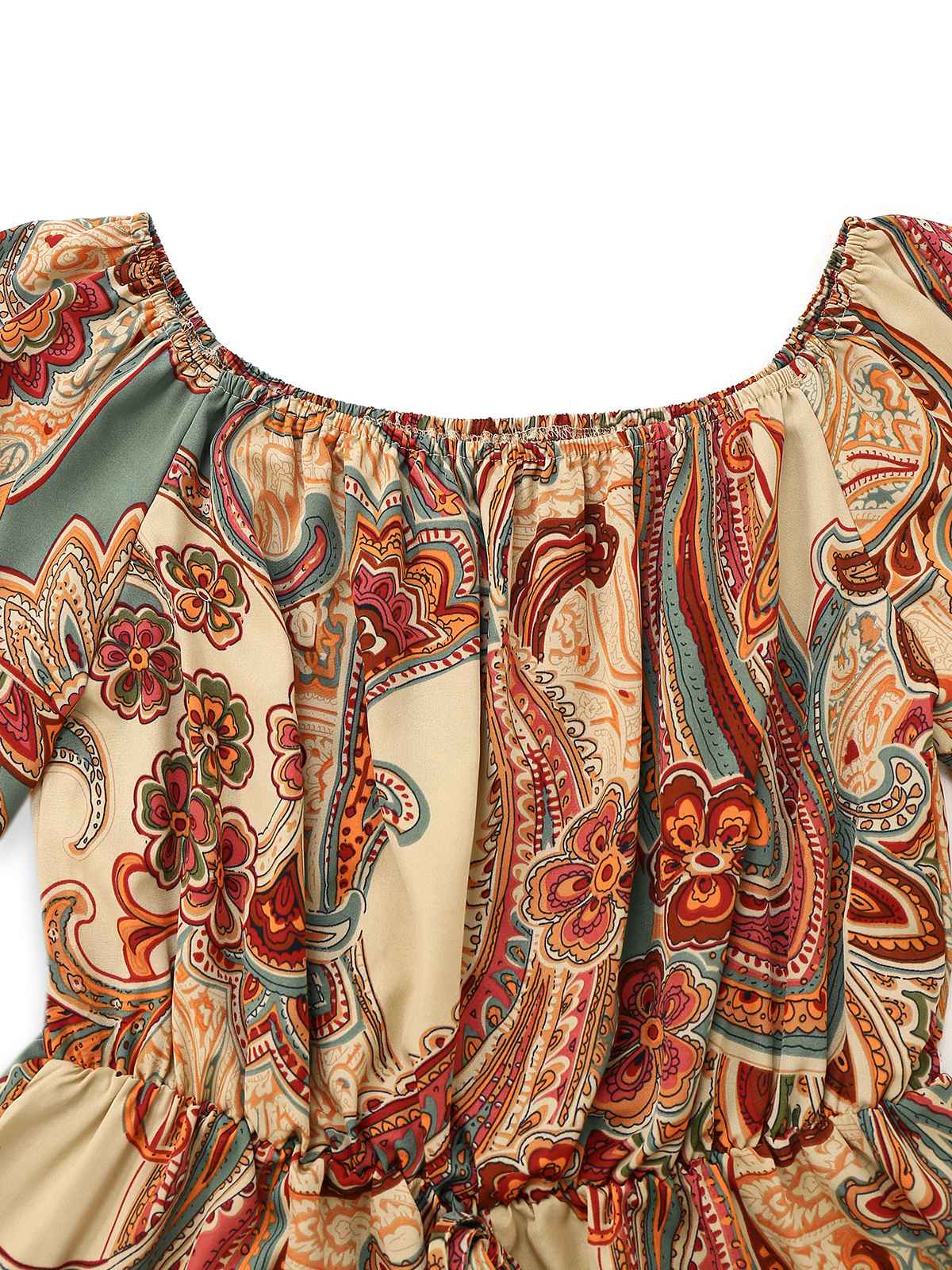 Mehrfarbig 1970er Bohemien Schulterfrei Romper - Image 3