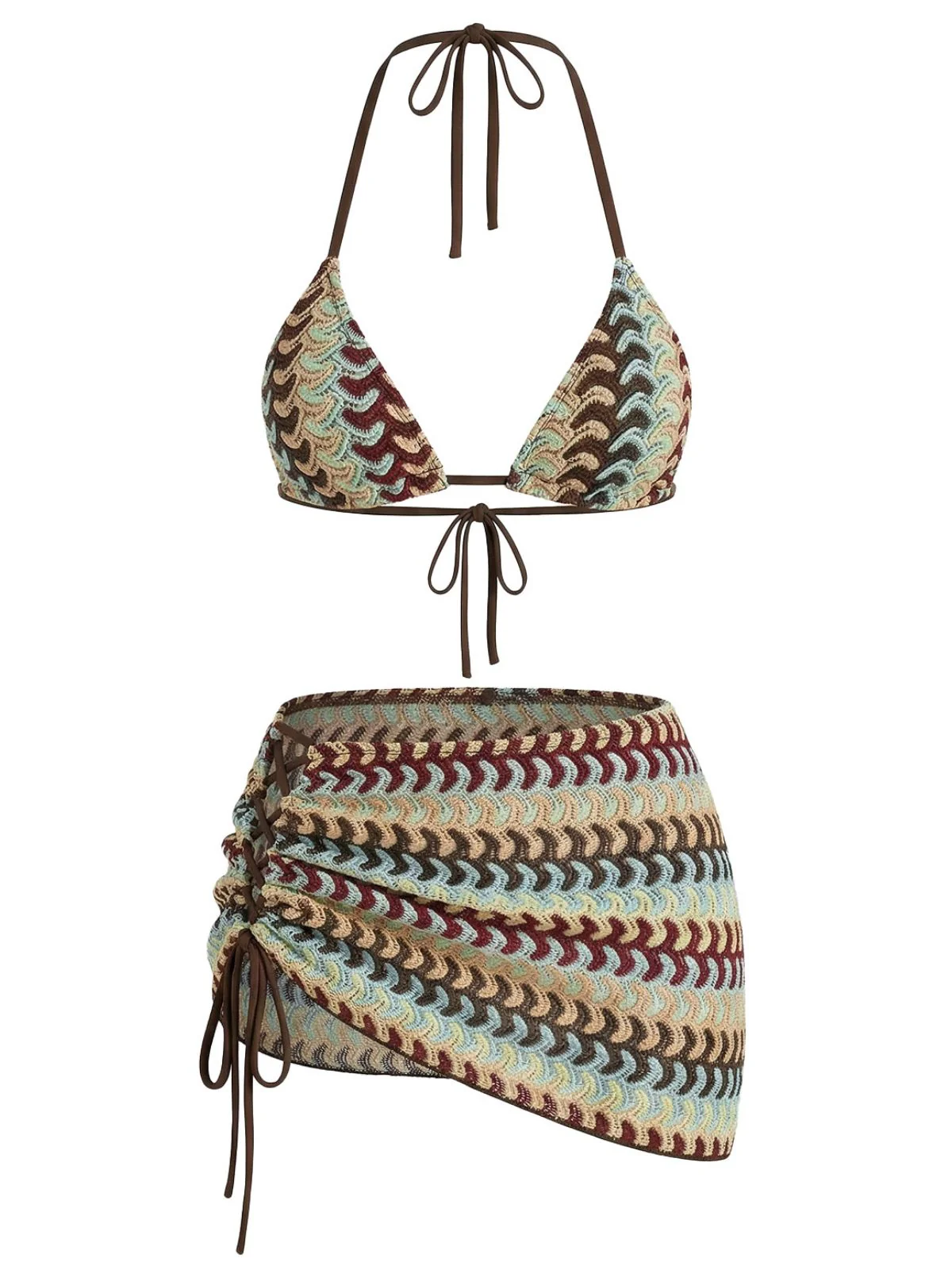 Mehrfarbig 1970er Boho Halter Bikini Set & Cover-Up - Image 2