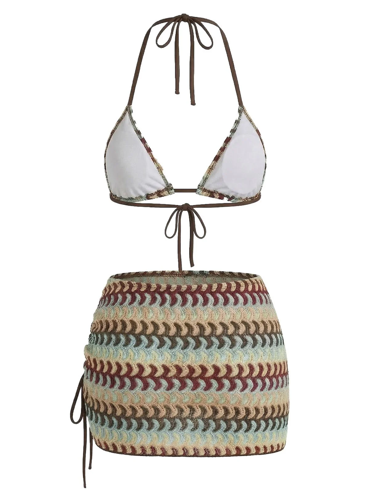 Mehrfarbig 1970er Boho Halter Bikini Set & Cover-Up - Image 3