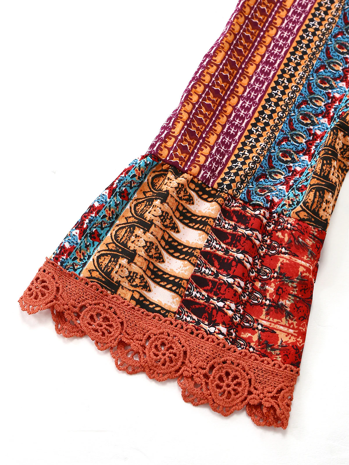 Mehrfarbig 1970er Boho V-Ausschnitt Gestuft Ärmel Kleid - Image 3