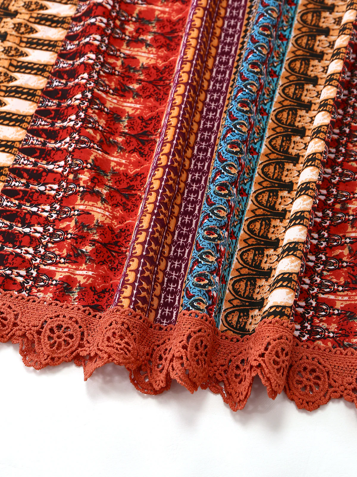 Mehrfarbig 1970er Boho V-Ausschnitt Gestuft Ärmel Kleid - Image 4