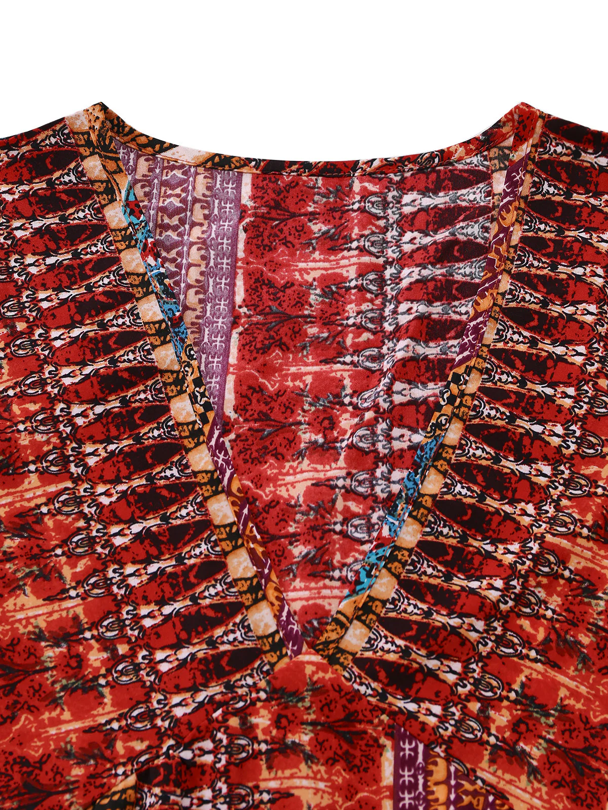 Mehrfarbig 1970er Boho V-Ausschnitt Gestuft Ärmel Kleid - Image 5