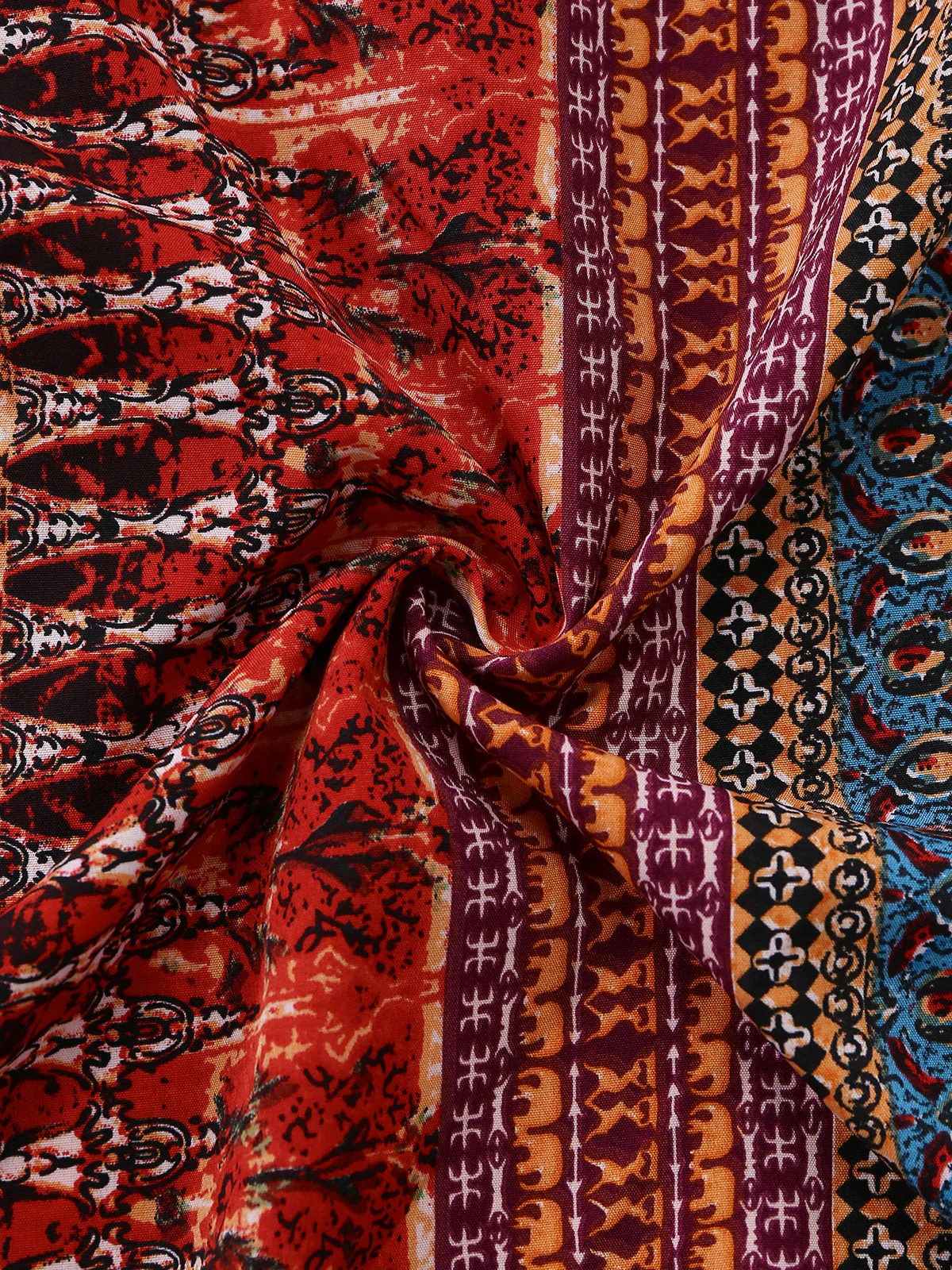 Mehrfarbig 1970er Boho V-Ausschnitt Gestuft Ärmel Kleid - Image 6
