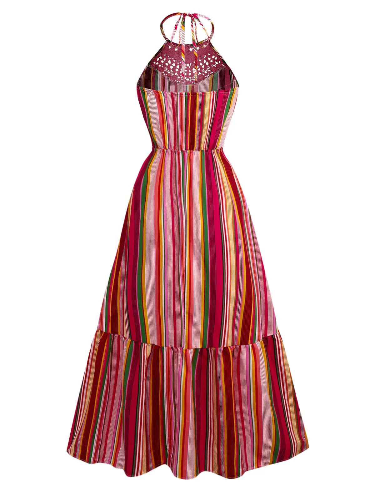 Mehrfarbig 1970er Halfter Regenbogen Streifen Patchwork Kleid - Image 2