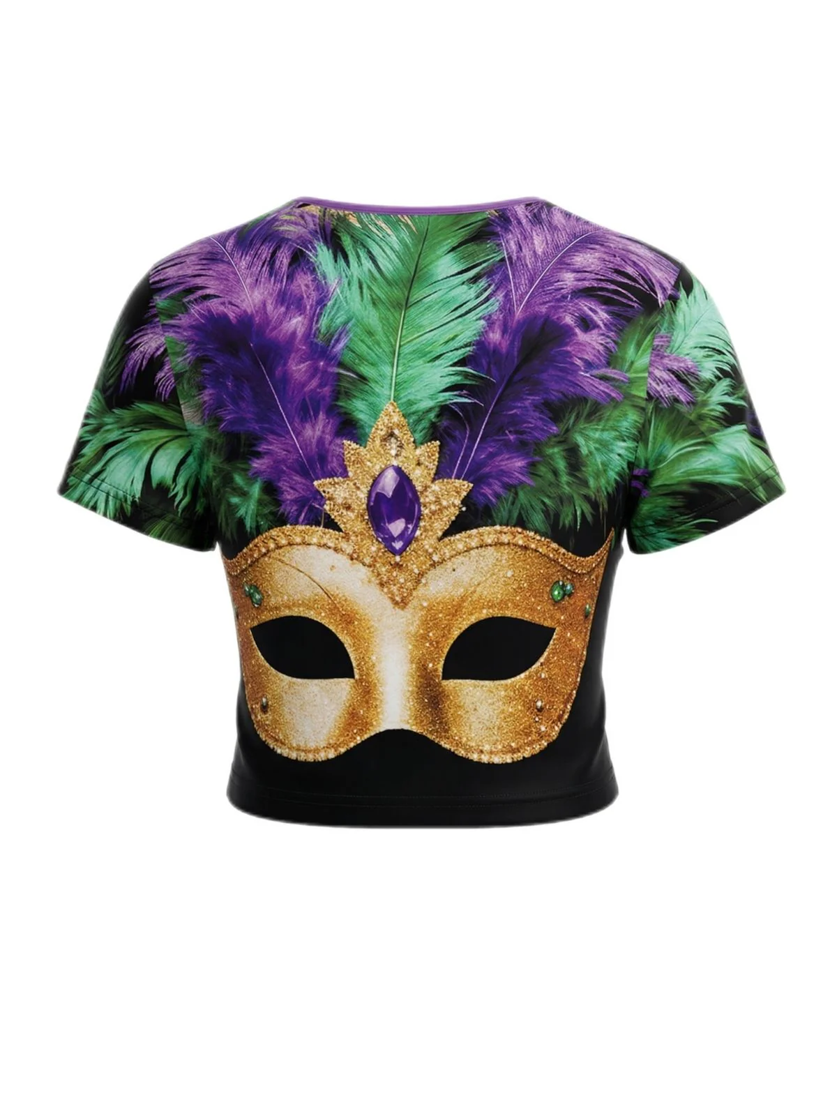 Mehrfarbig 1970er Karneval Gold Masken Druck Cutout Top - Image 3