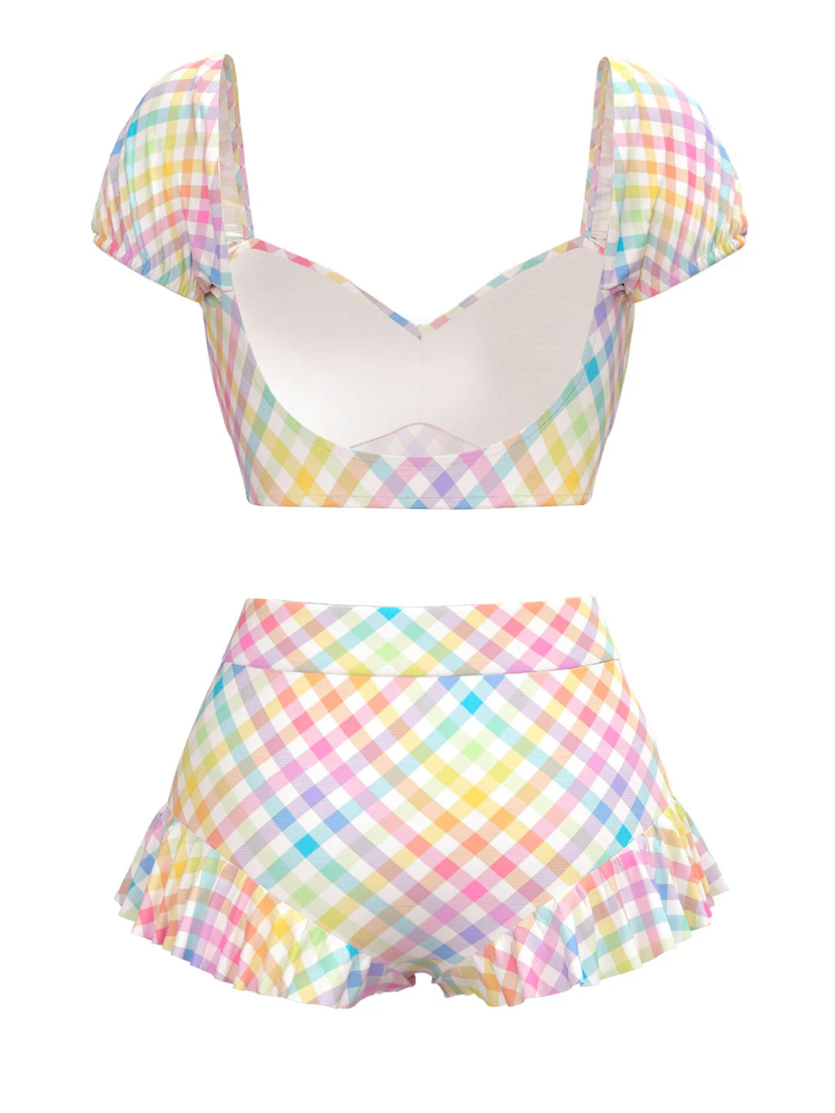 Mehrfarbig 1970er Puff Gingham Plaid Tankini Set - Image 3