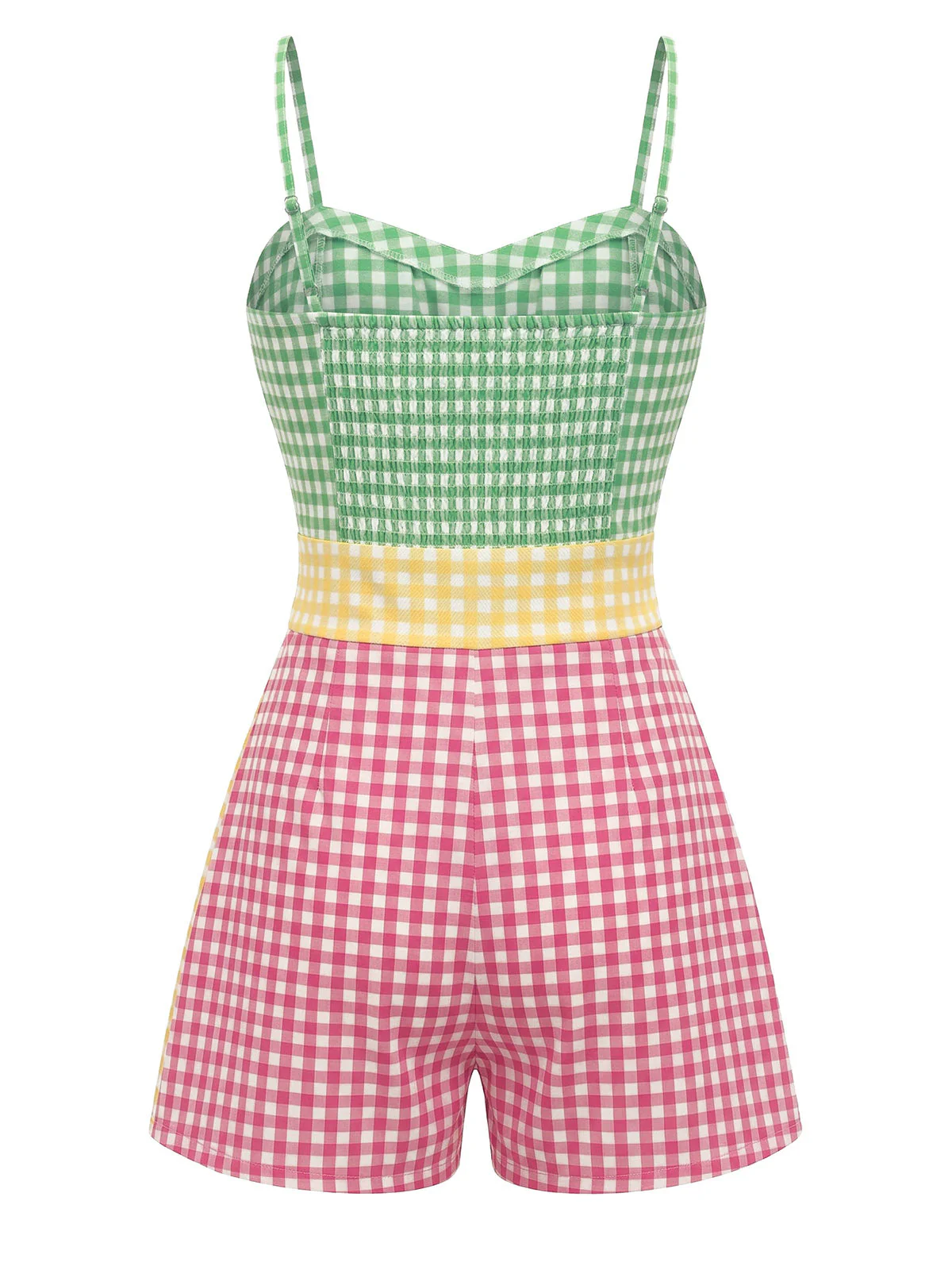 [Vorverkauf] Mehrfarbiger 50er Baumwoll-Romper mit Gingham und Spaghettitraeger - Image 2