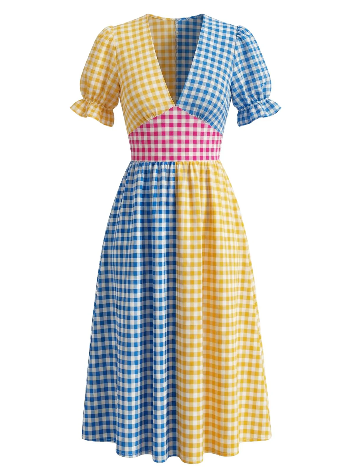 Mehrfarbiges 40er Swingkleid mit Karo und Patchwork