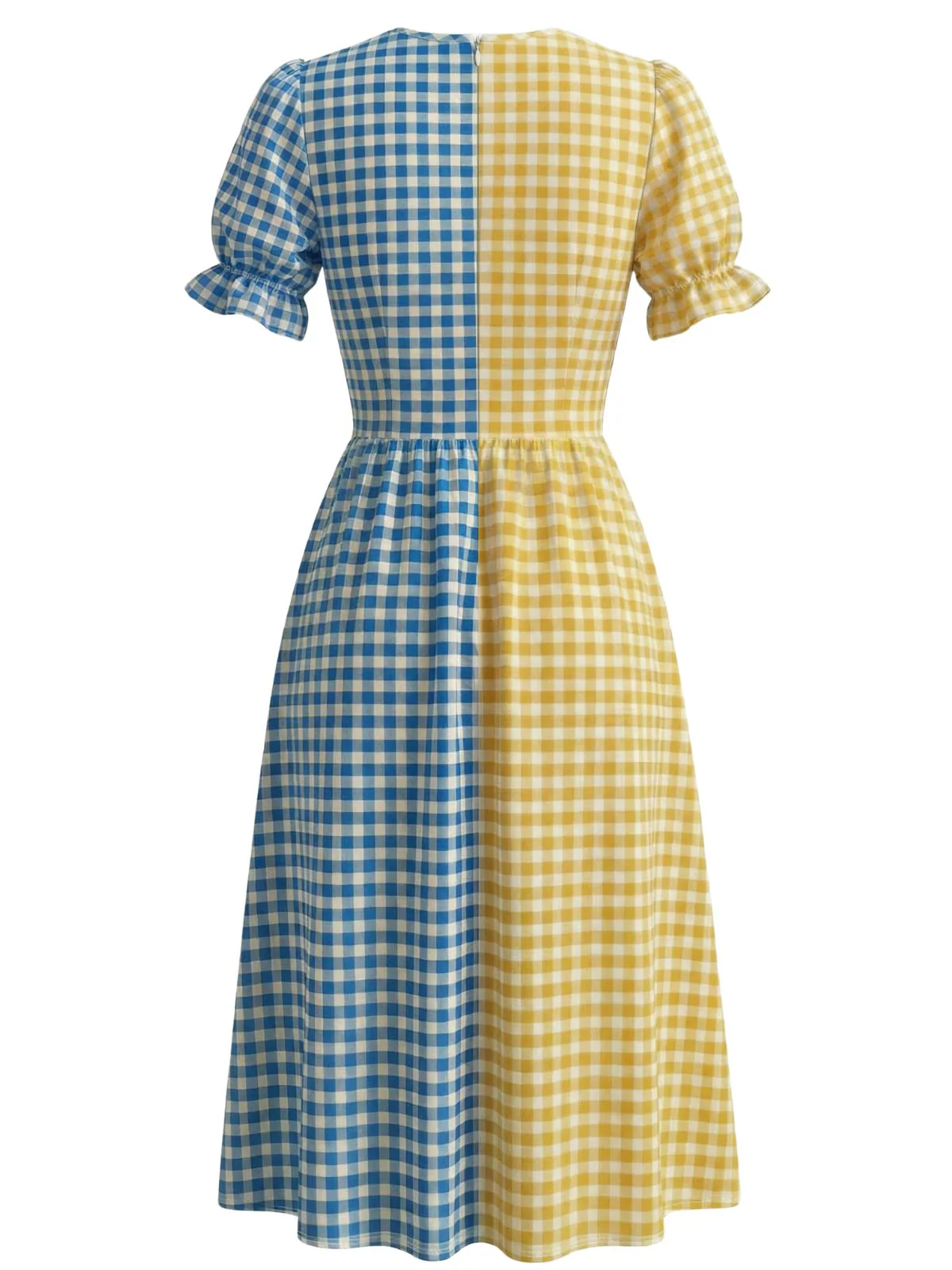 Mehrfarbiges 40er Swingkleid mit Karo und Patchwork - Image 2