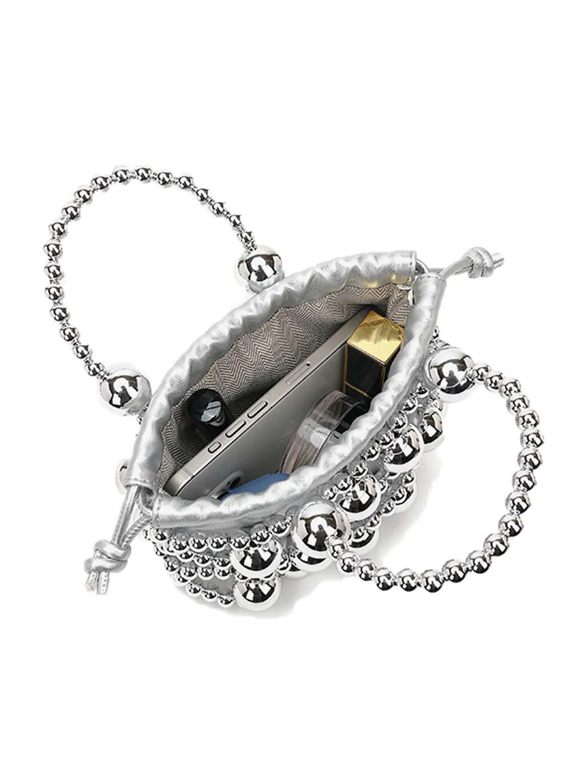 Metallisch Perlen Kordelzug Mini Beutel Tasche - Image 10